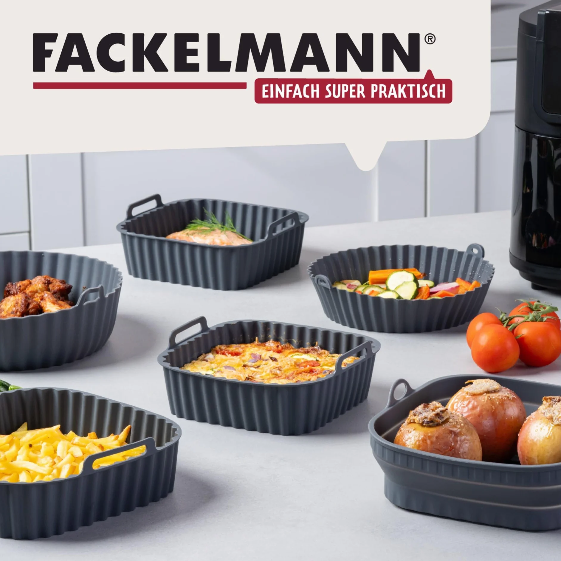 Fackelmann Silikonowa kwadratowa forma do frytkownicy powietrznej 19 cm, nieprzywierająca patelnia wielokrotnego użytku, do 230 stopni C