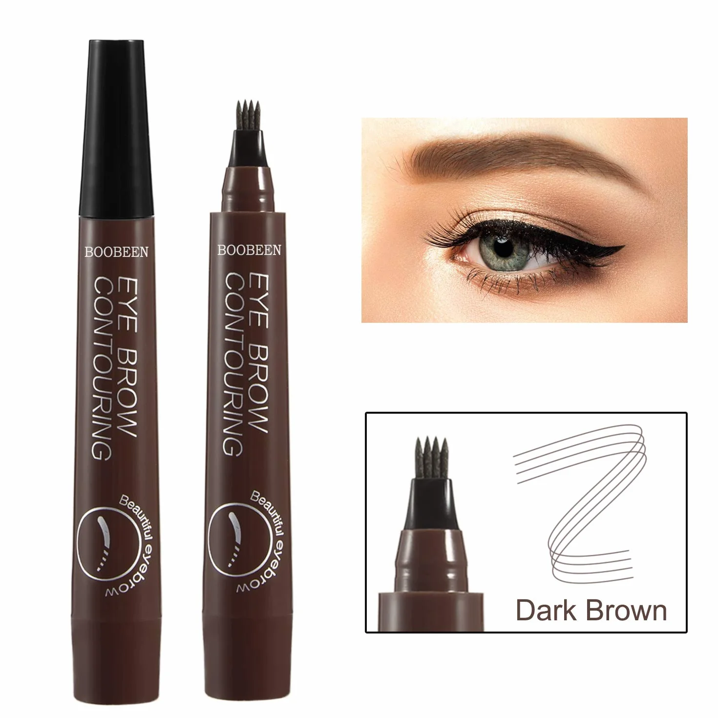 Boobeen Waterproof Eyebrow Pen - ołówek do brwi z aplikatorem z końcówką Micro-Fork - bez wysiłku tworzy naturalnie wyglądający makijaż brwi