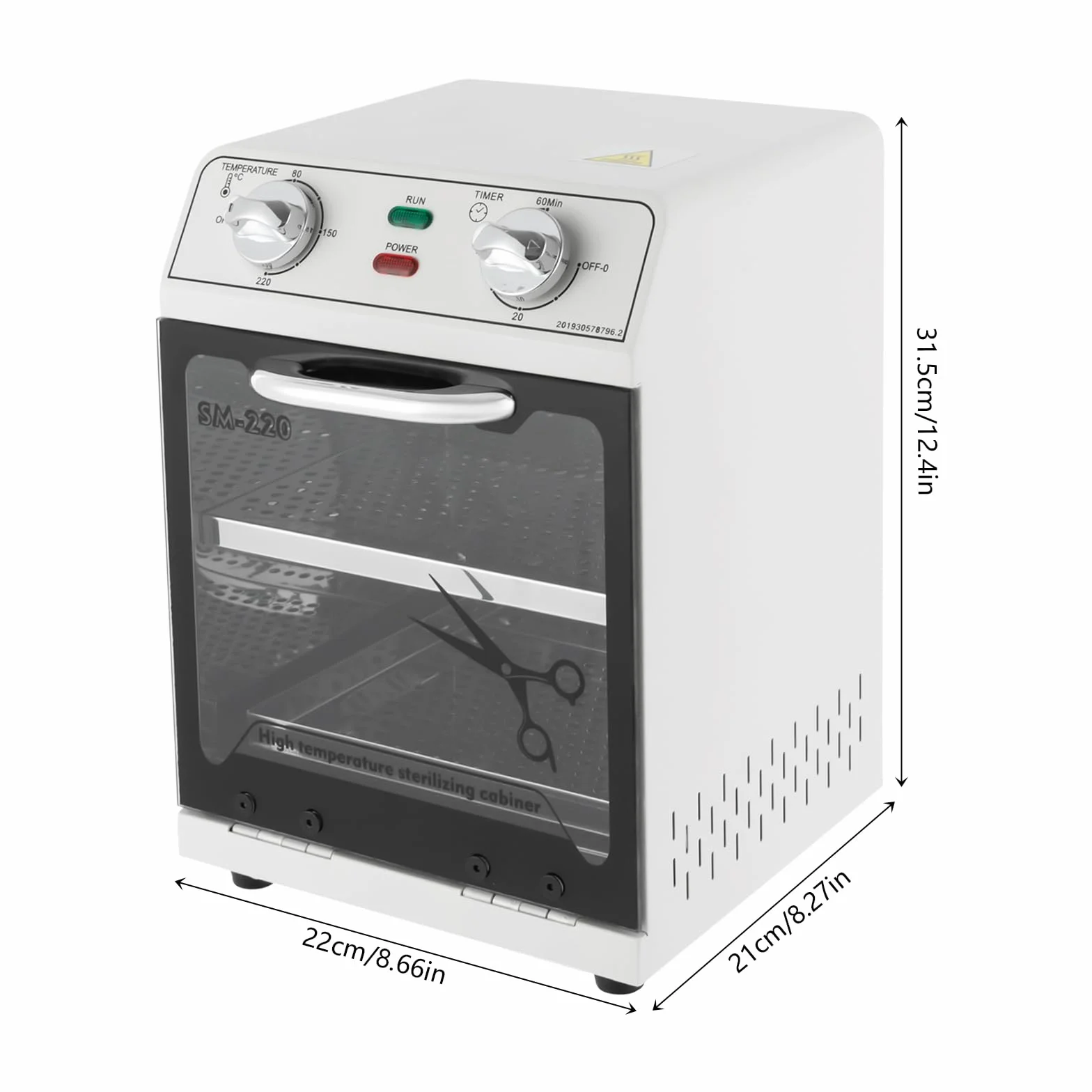 Sterylizator na gorące powietrze, 600 W, wysoka wydajność, sucha temperatura, sterylizator do paznokci, sterylizator z timerem i regulatorem temperatury 32-428℉