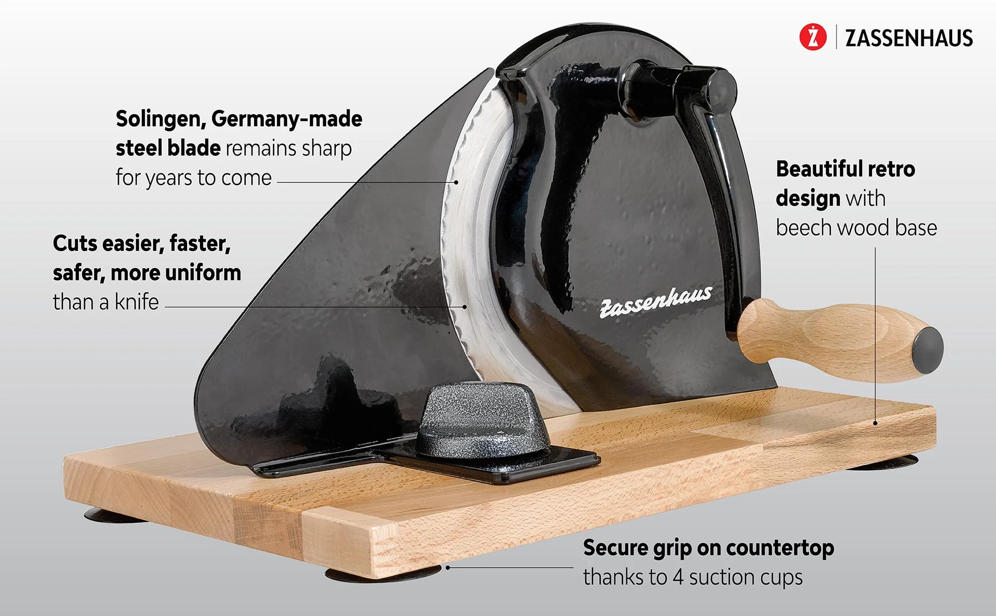 Zassenhaus Krajalnica do chleba Classic szara stal Solinger 1-18 mm drewno bukowe 30x25.5x19 cm
