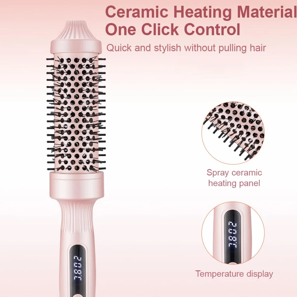Thermal Brush szczotka do loków, ceramiczna szczotka termiczna 38 mm, szczotka do włosów z wysoką temperaturą, szczotka do włosów z cyfrowym wyświetlaczem, 3 w 1, do stosowania jako grzebień