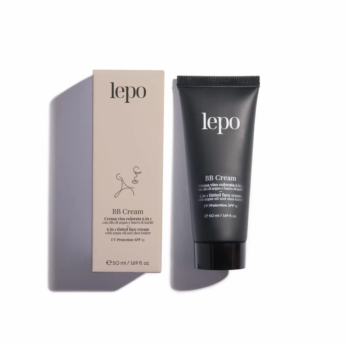 LEPO BB Cream 6 w 1 Kolorowa twarz - średni ciemny odcień z olejem arganowym i masłem shea: nawilżenie i doskonałość dla promiennej skóry