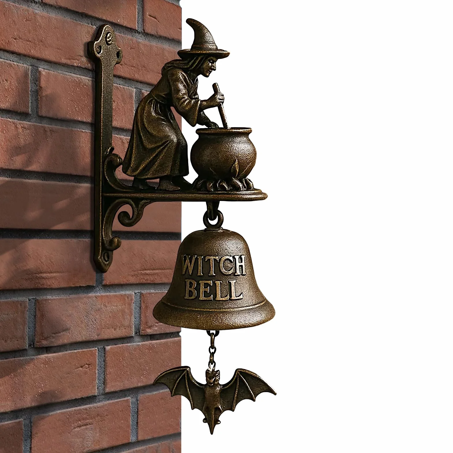 Shopkeepers Bell Decorative Doorbell Witch Dachshund Design Manual Ring Hangable Outdoor Wall Porch Cottage Style Entry Bell 7.87in