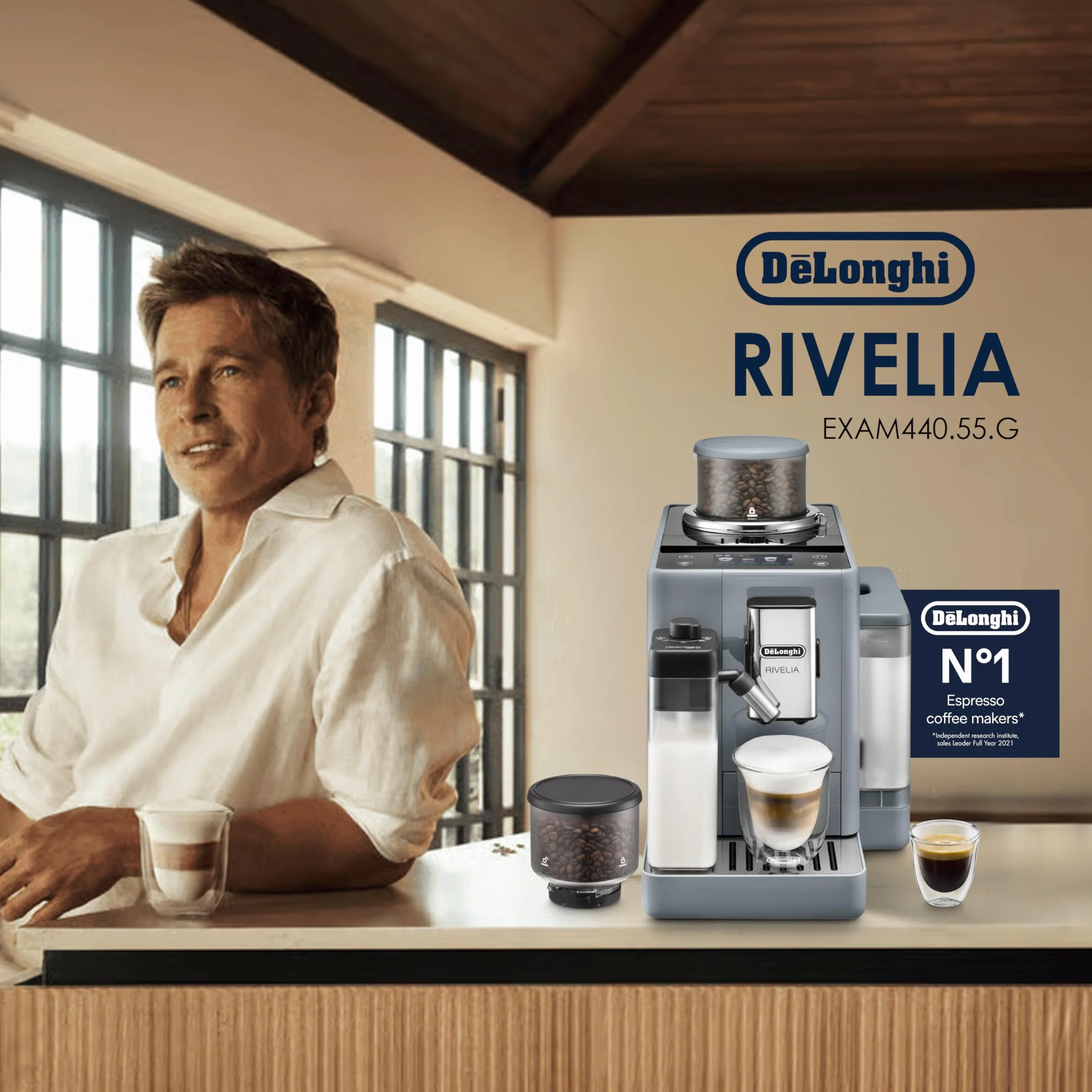 De'Longhi Rivelia EXAM440.55.G superautomatyczny ekspres do kawy z LatteCrema Hot, automatyczny spieniacz do mleka, 16 przepisów, szary