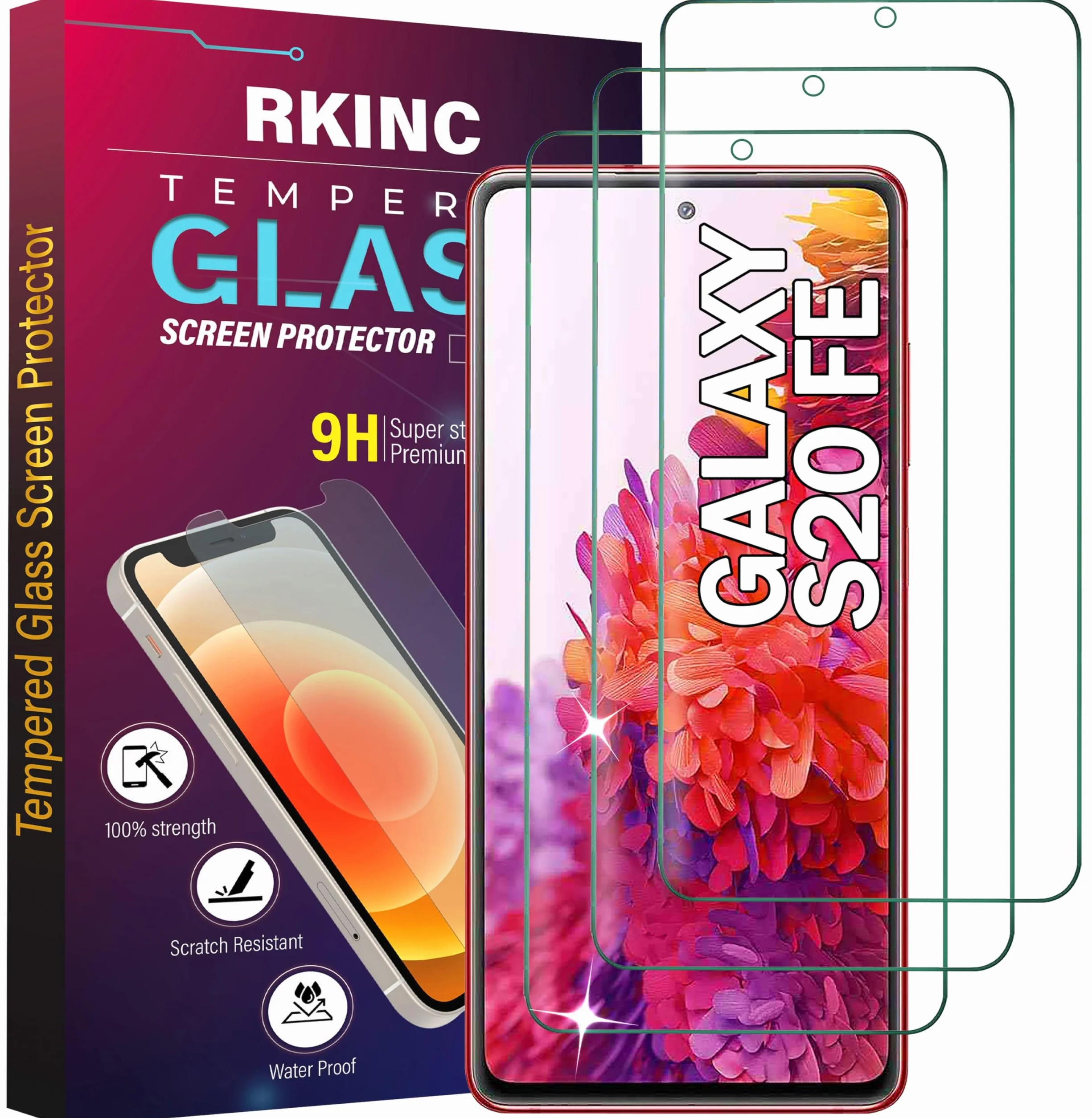 RKINC Ochraniacz ekranu [3-pak] do Samsung Galaxy S20 FE 5G / S20 FE 5G UW 16.5 cm, folia ochronna ze szkła hartowanego, 0,33 mm [bez pęcherzyków] [odporna na zarysowania] [odporna na pękanie]