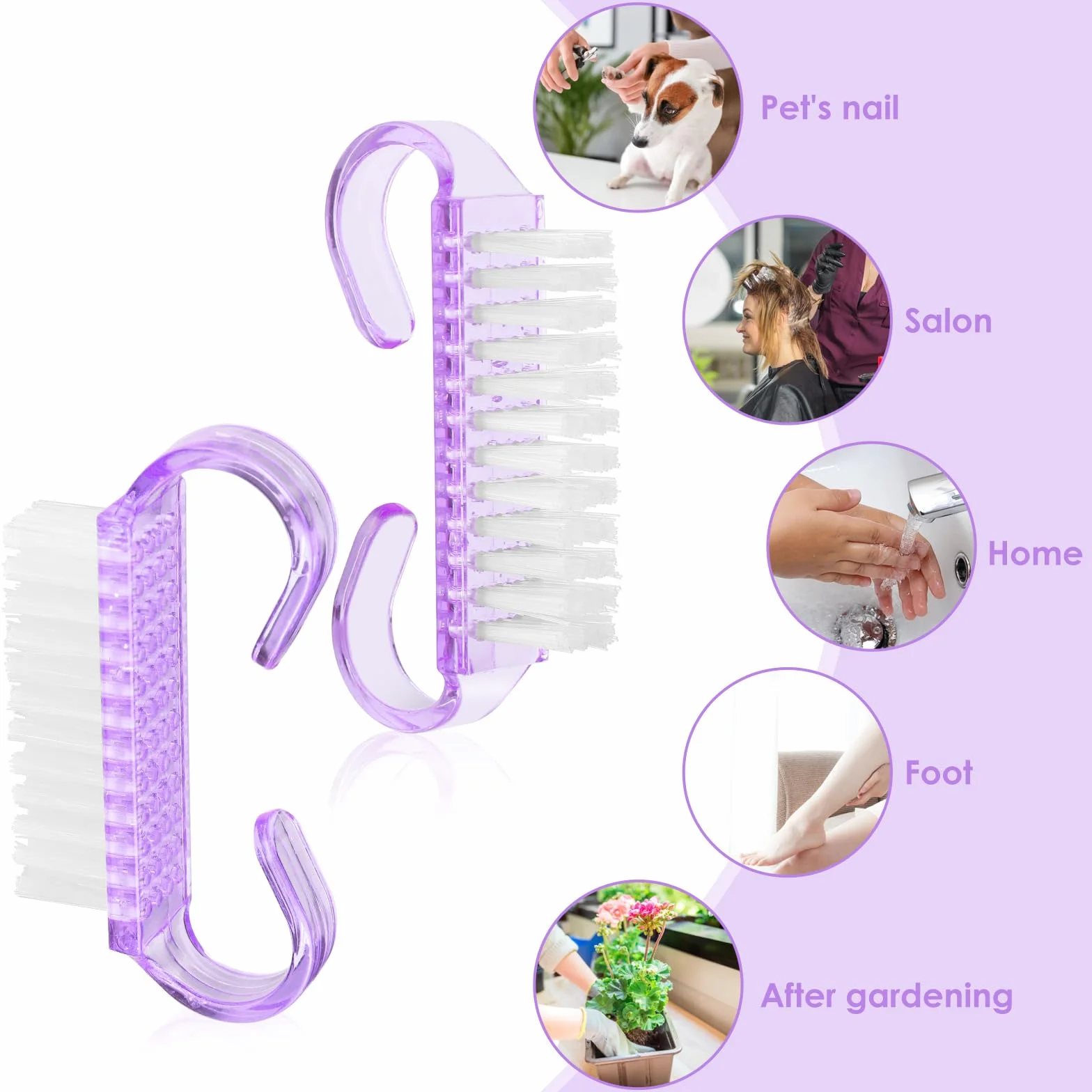 Szczotka do czyszczenia paznokci z uchwytem, szczotka do czyszczenia paznokci, szczotka do manicure, narzędzie do szorowania stóp i paznokci, do użytku domowego i ogrodu, 8 szt