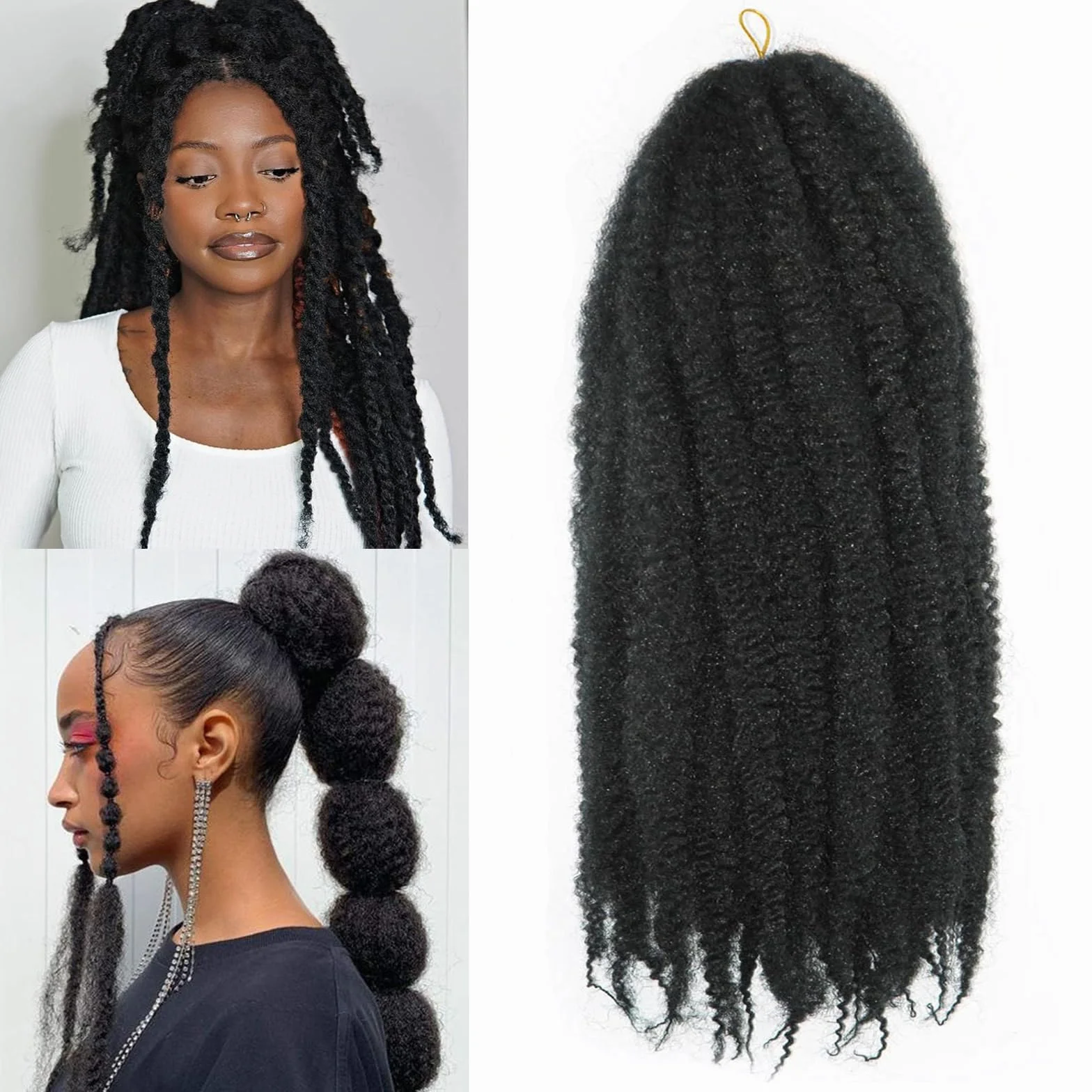 Marley Twist Warkocze Afro Kinky Curly Cuban Twist Warkocze Marley Twists Warkocze Crochet Warkocze Synthetic Senegalese Twists Warkocze do przedłużania włosów dla kobiet (1b, 45,7 cm/3