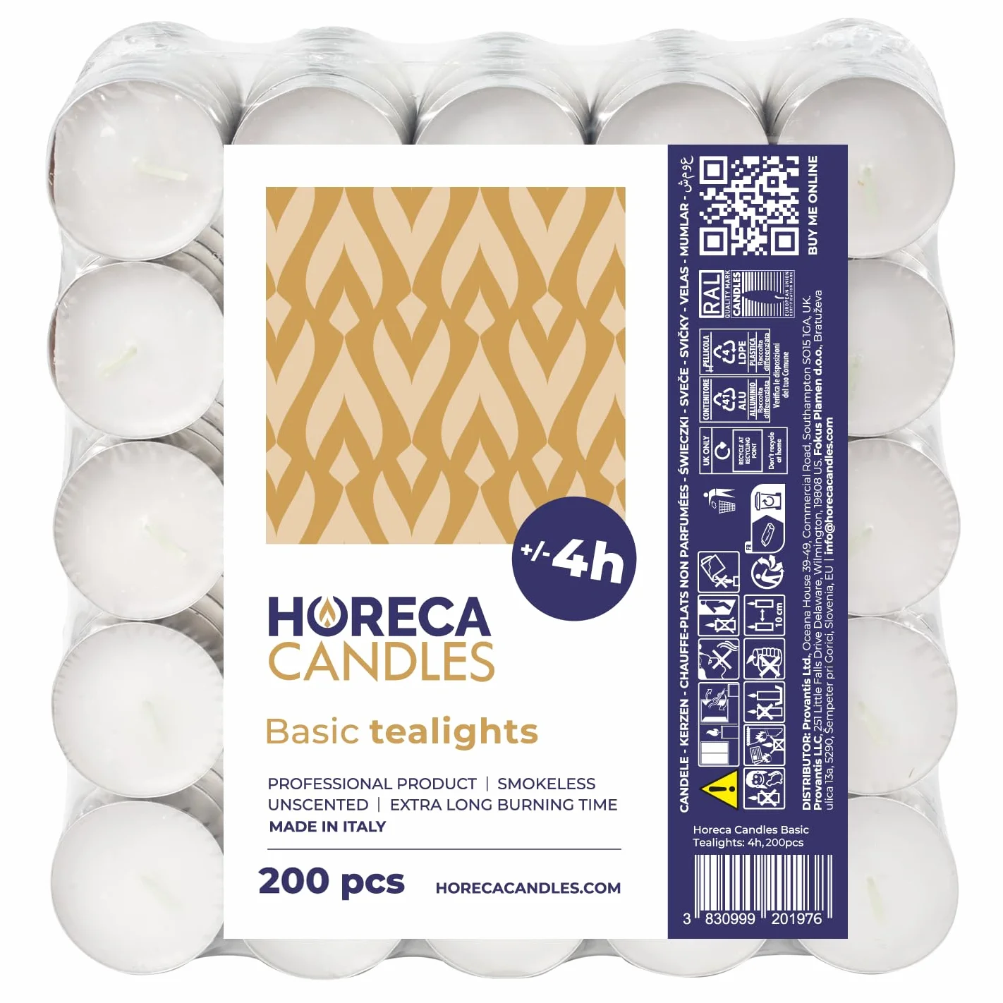 Horeca Candles - Świeczki Tealight - 4 Godziny Palenia - Zestaw 200 Białych Świeczek Tealightowych - Bez zapachu - Podgrzewacze Świeczki na Ślub, Dekoracje, Imprezę