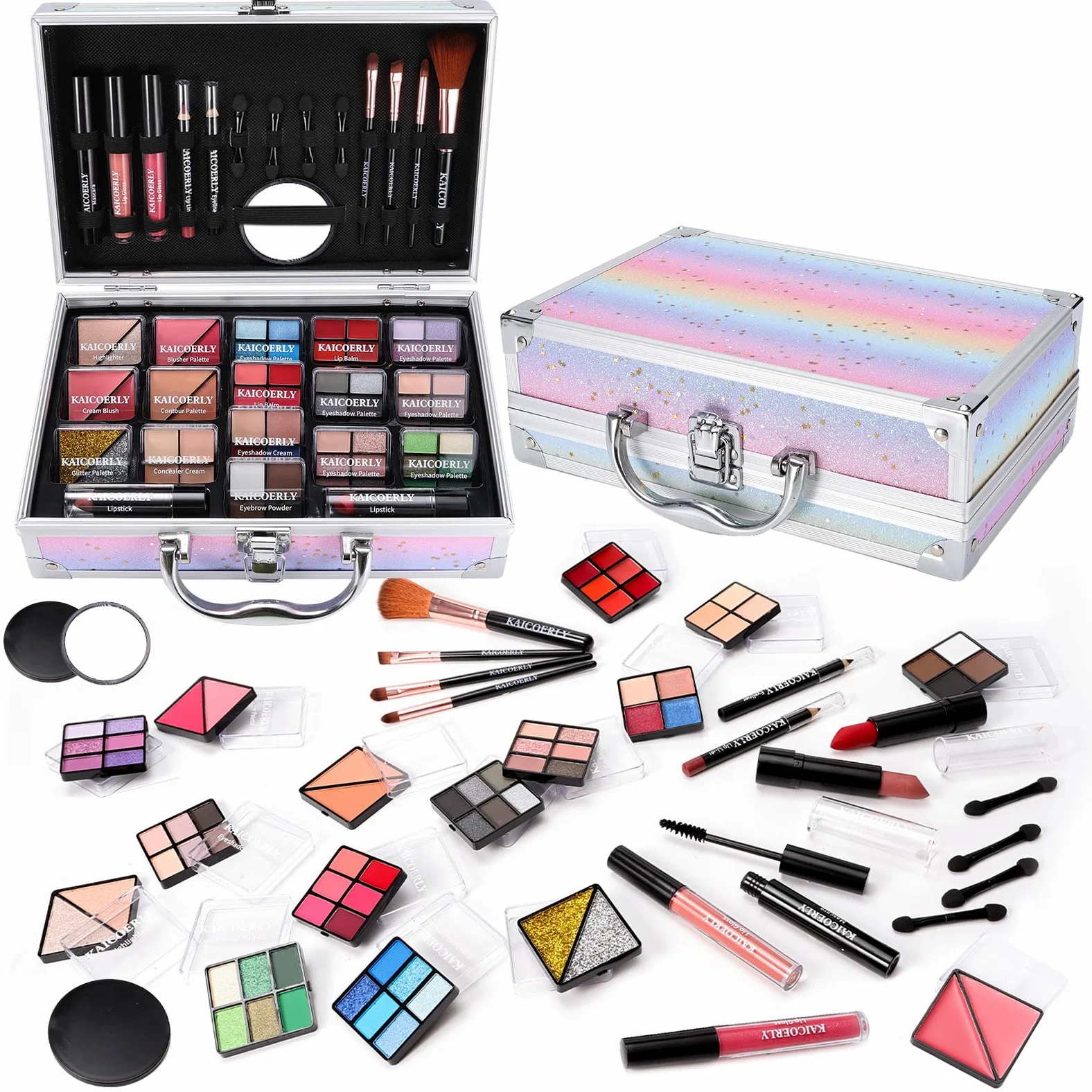 Zestaw do makijażu dla kobiet i dziewcząt, modny zestaw do makijażu dla początkujących profesjonalistów podróżujących z etui, Makeup Essential with Eyeshadow Palette, błyszczyk do ust, tusz do rzęs