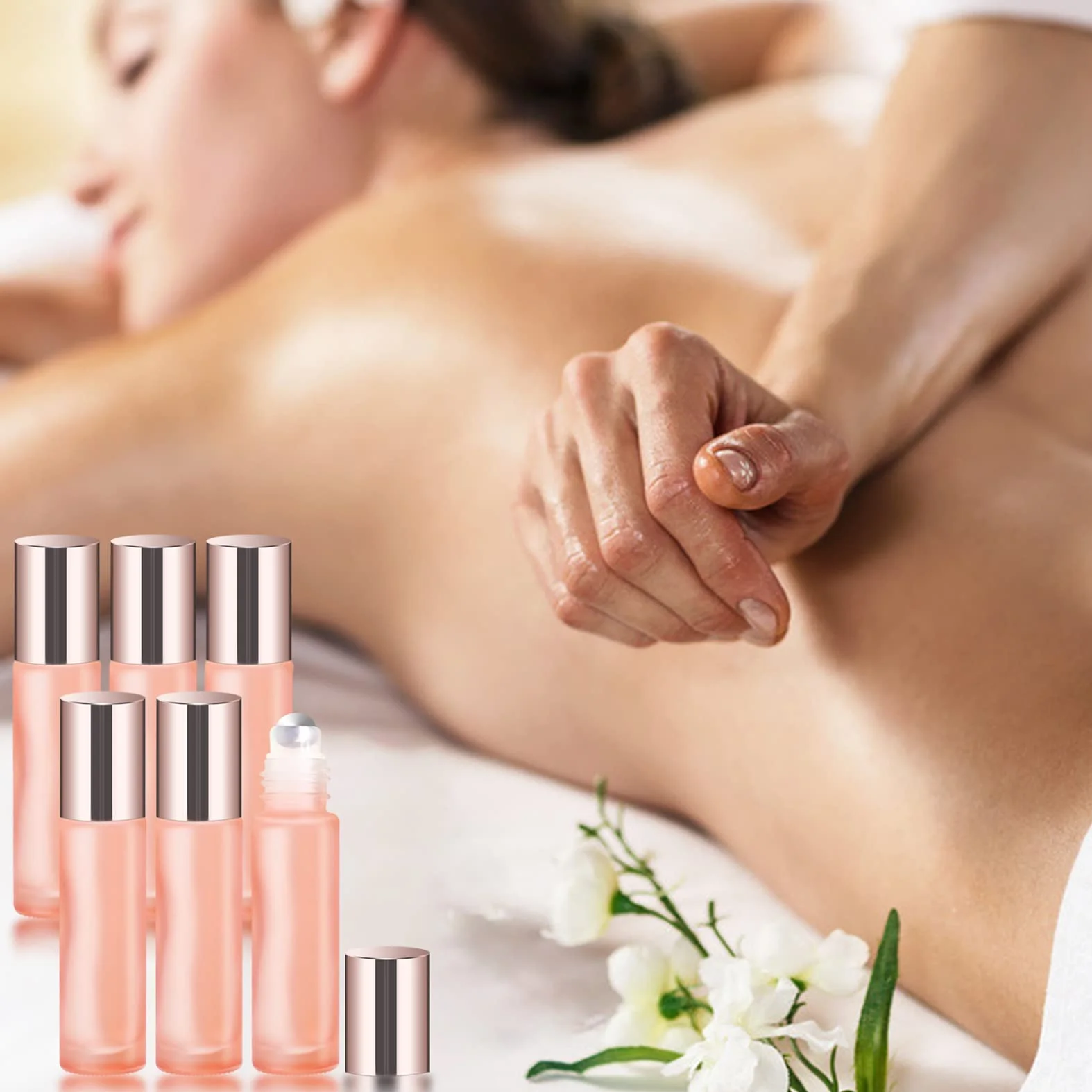 Zestaw 6 szklanych butelek kulkowych o pojemności 10 ml na olejki eteryczne, puste butelki z kulką ze stali nierdzewnej do perfum, aromaterapii, masażu