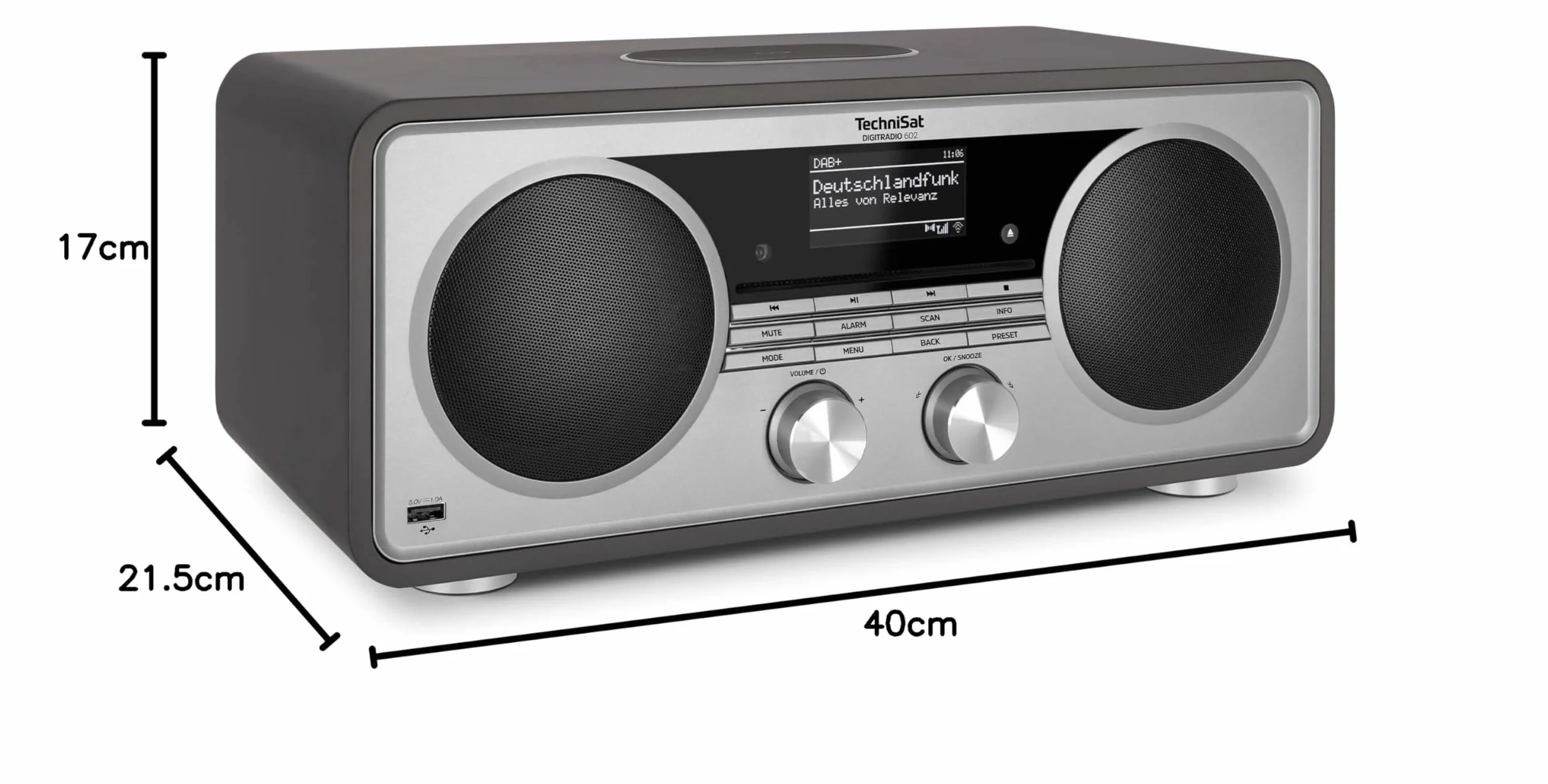 TechniSat DIGITRADIO 602 - Stereo Radio internetowe (DAB, FM, 70 W system 2.1 z subwooferem, CD, USB, strumieniowanie Bluetooth, AUX, WLAN, budzik, Spotify Connect, pilot) Antracyt