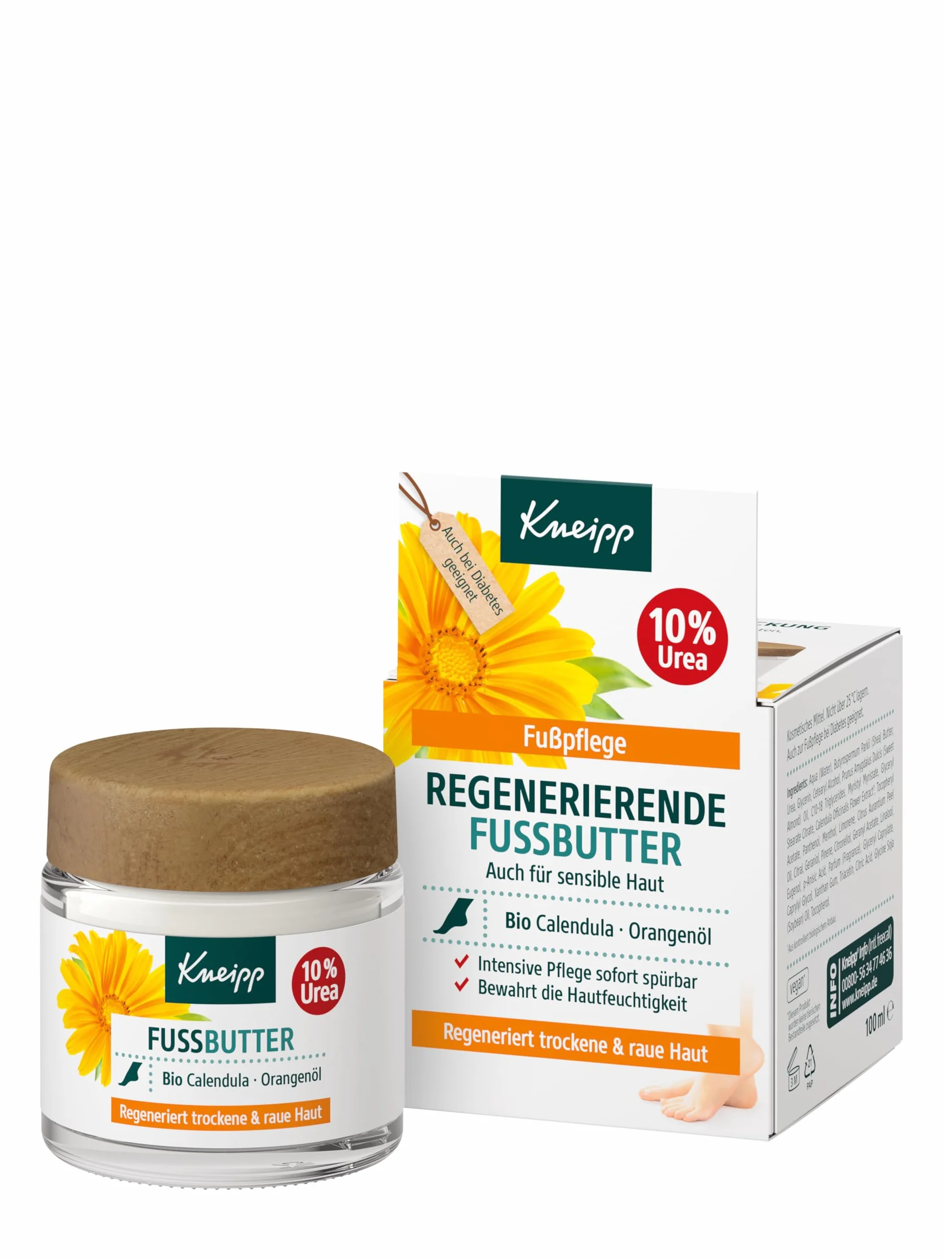 Kneipp Regenerujące masło do stóp – również do skóry wrażliwej – bio nagietek i olejek pomarańczowy – intensywna pielęgnacja natychmiast odczuwalna – 100 ml