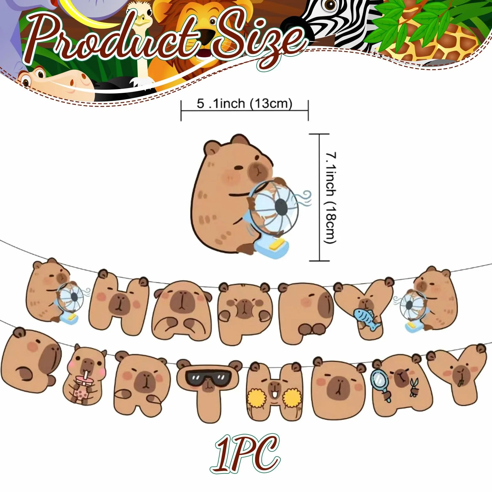 Goiern Happy Capybara dekoracje urodzinowe baner 8 papierowych kartek z kokardkami