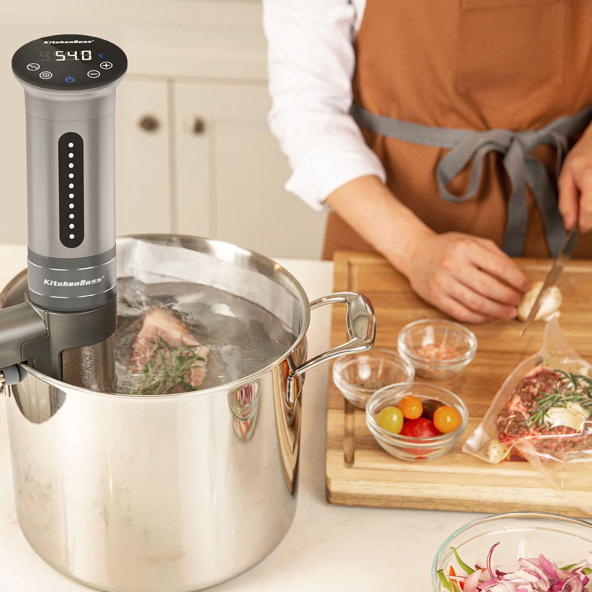 KitchenBoss kuchenka próżniowa 1100 W IPX7 wodoodporny kalkulator zanurzeniowy kuchenny regulowany termostat srebrny
