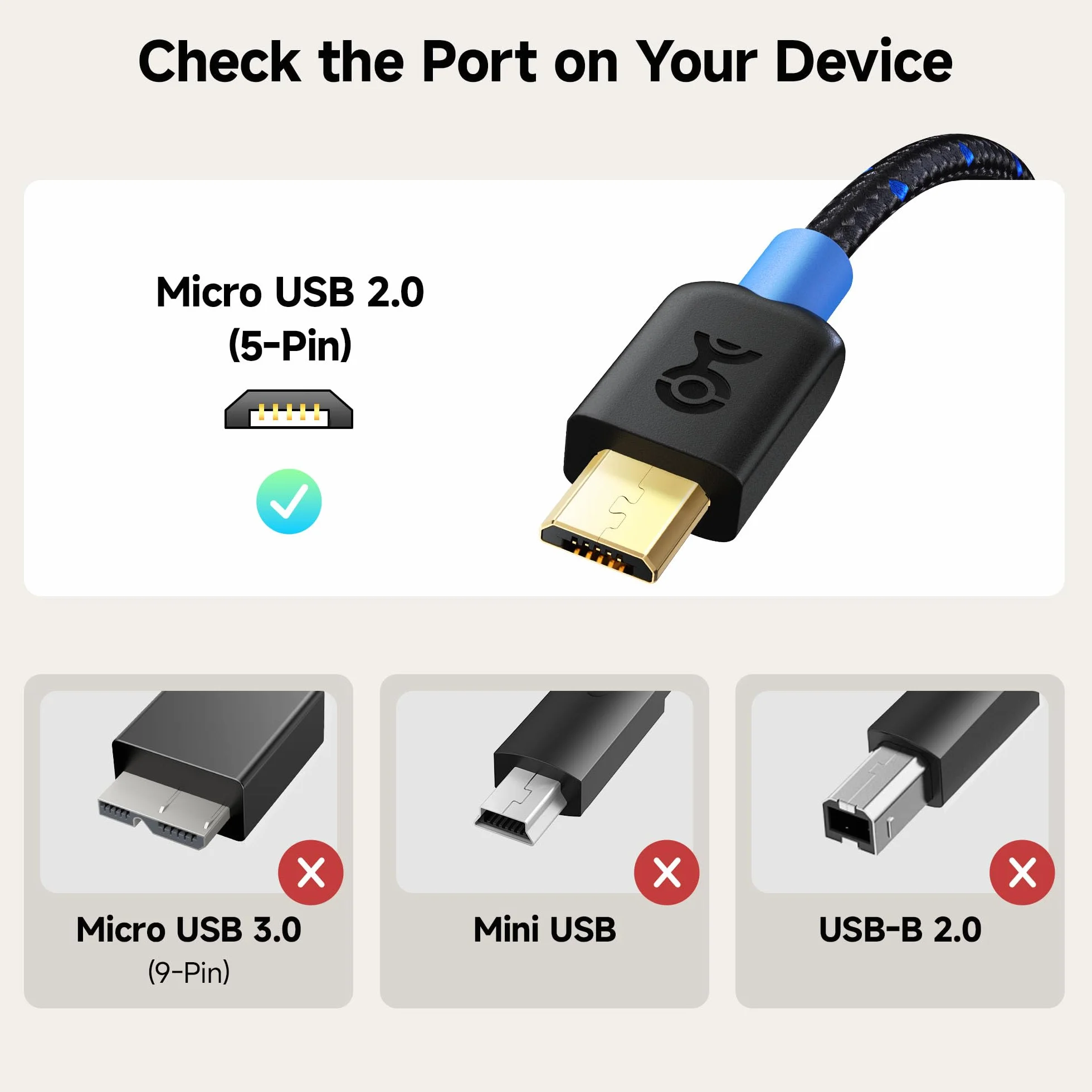 Cable Matters Kabel USB C do Micro USB (kabel Micro USB do USB-C) z plecioną osłoną 1 m w kolorze czarnym