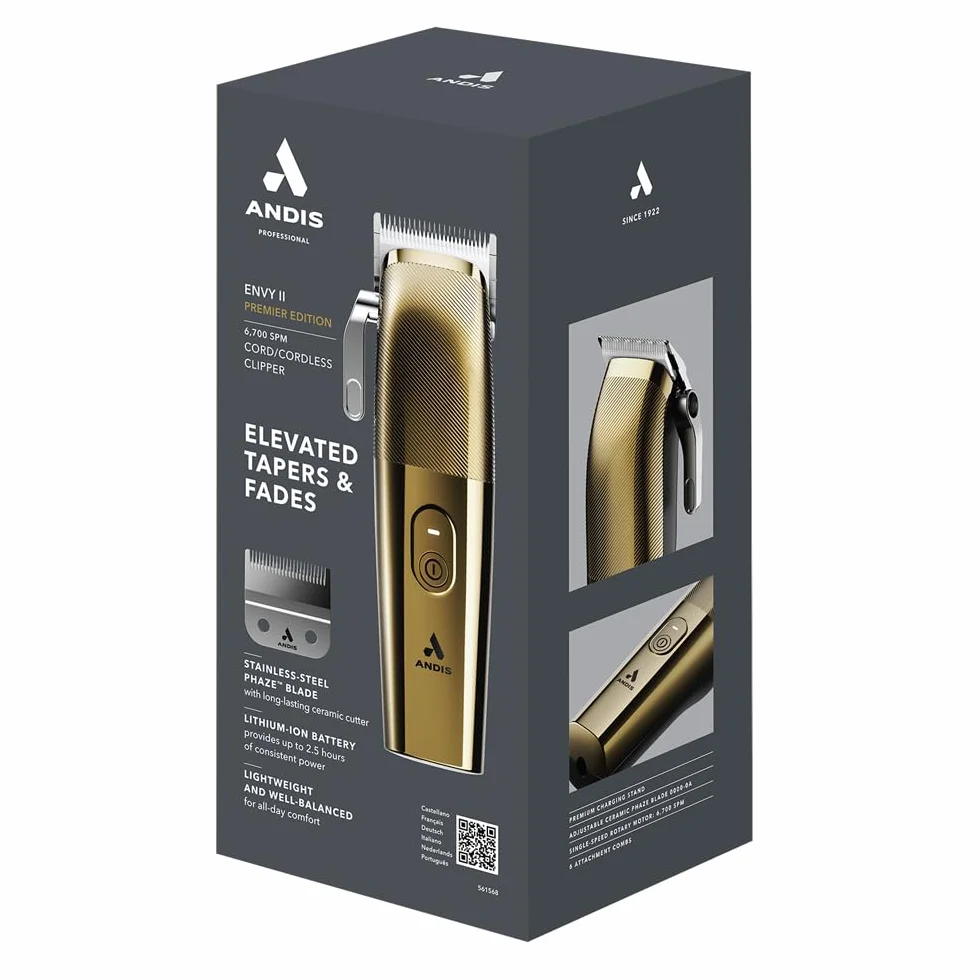 Andis Envy II Bezprzewodowa maszynka do strzyżenia brody i włosów Premium Edition, profesjonalna litowo-jonowa elektryczna maszynka do strzyżenia brody i włosów, ostrze Phaze, bezprzewodowa, złota