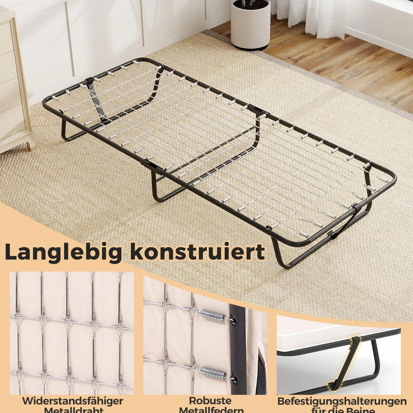 COSTWAY Składane łóżko pojedyncze z materacem 190x80 cm metalowa rama pianka memory 170 kg