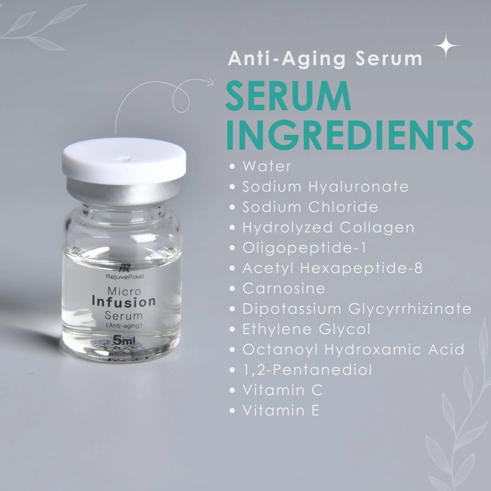 Microneedling zestaw do infuzji, system infuzyjny z igłą Hydra 0,5 mm, 1 szt., 4 zapasowe igły i 5 ampułek z serum przeciw starzeniu się skóry 5 ml, roztwór zapobiegający starzeniu się skóry