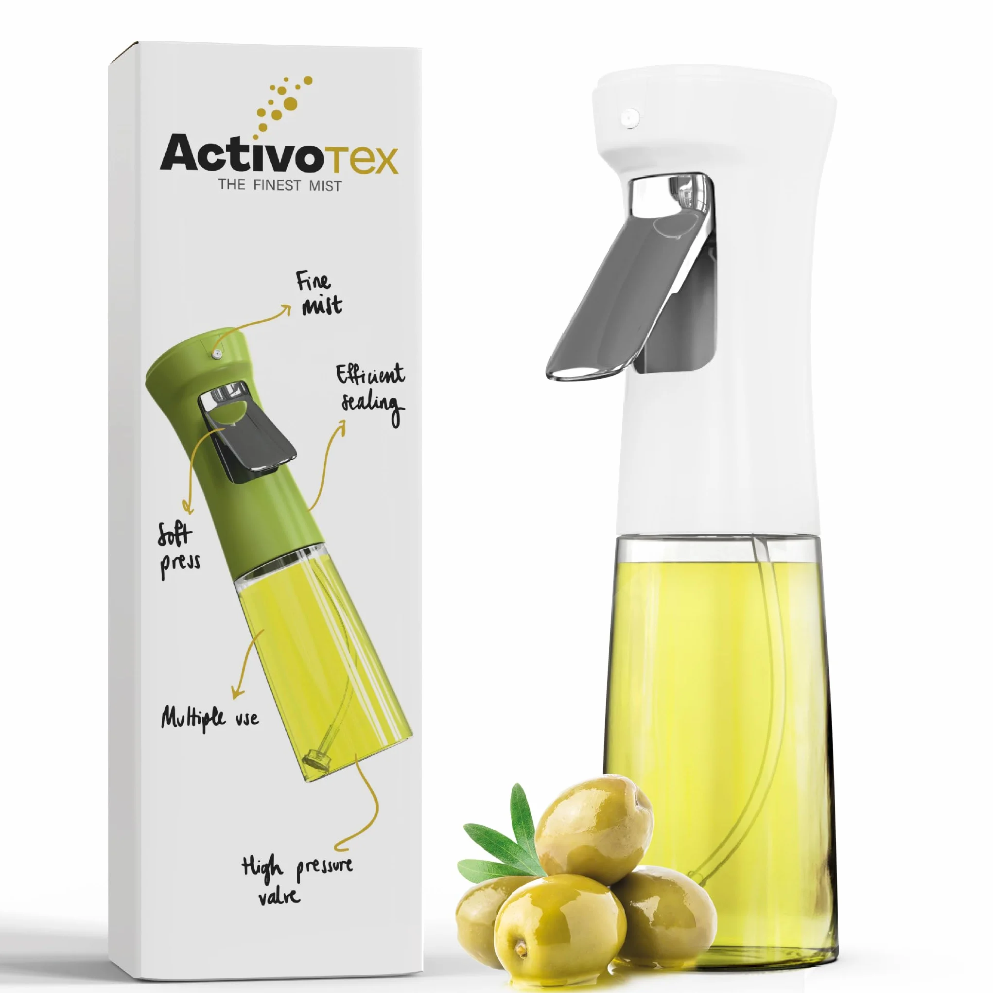 Szklany rozpylacz oleju 240 ml do kuchni, biały