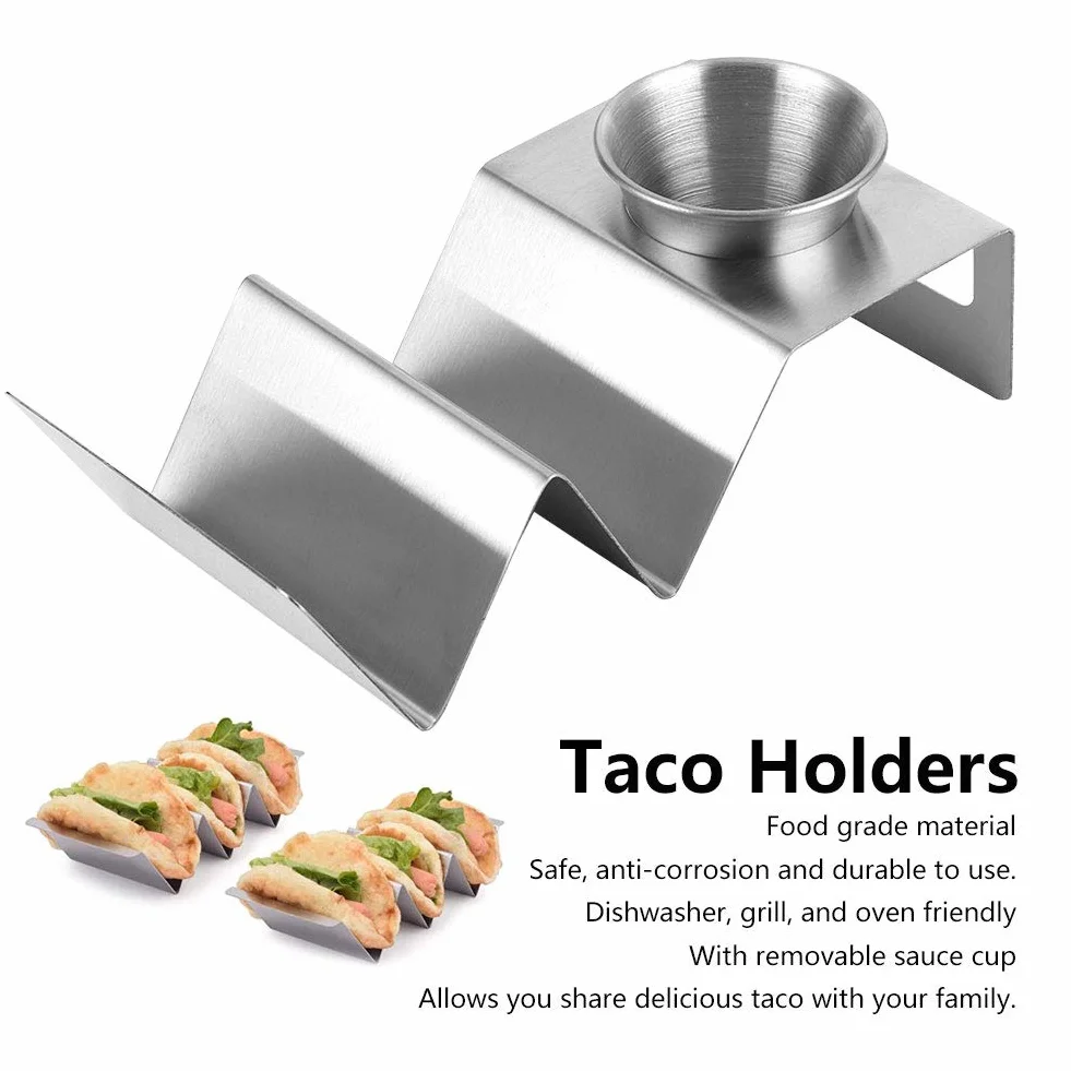 Taco Taco, Food Grade ze stali nierdzewnej, z wyjmowanym kubkiem na sos, Taco Rack, Trwałe na bułki do hot dogów na kanapki, na Burrito, do przechowywania miękkiej skorupy,