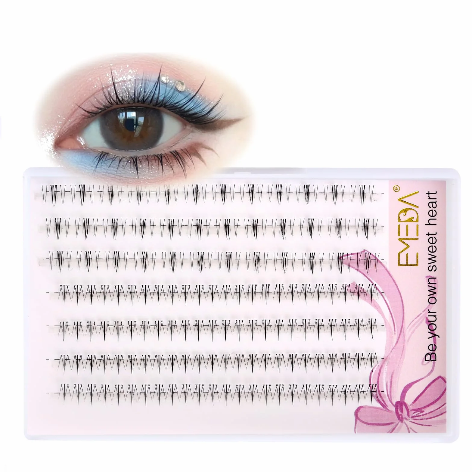 EMEDA DIY przedłużanie rzęs mix D curl 8mm 10mm 12mm Indywidualne rzęsy klastra z pęsetą Super cienka taśma DIY rzęsy Wielokrotnego użytku Naturalne Fałszywe rzęsy klastry rzęs (D08)