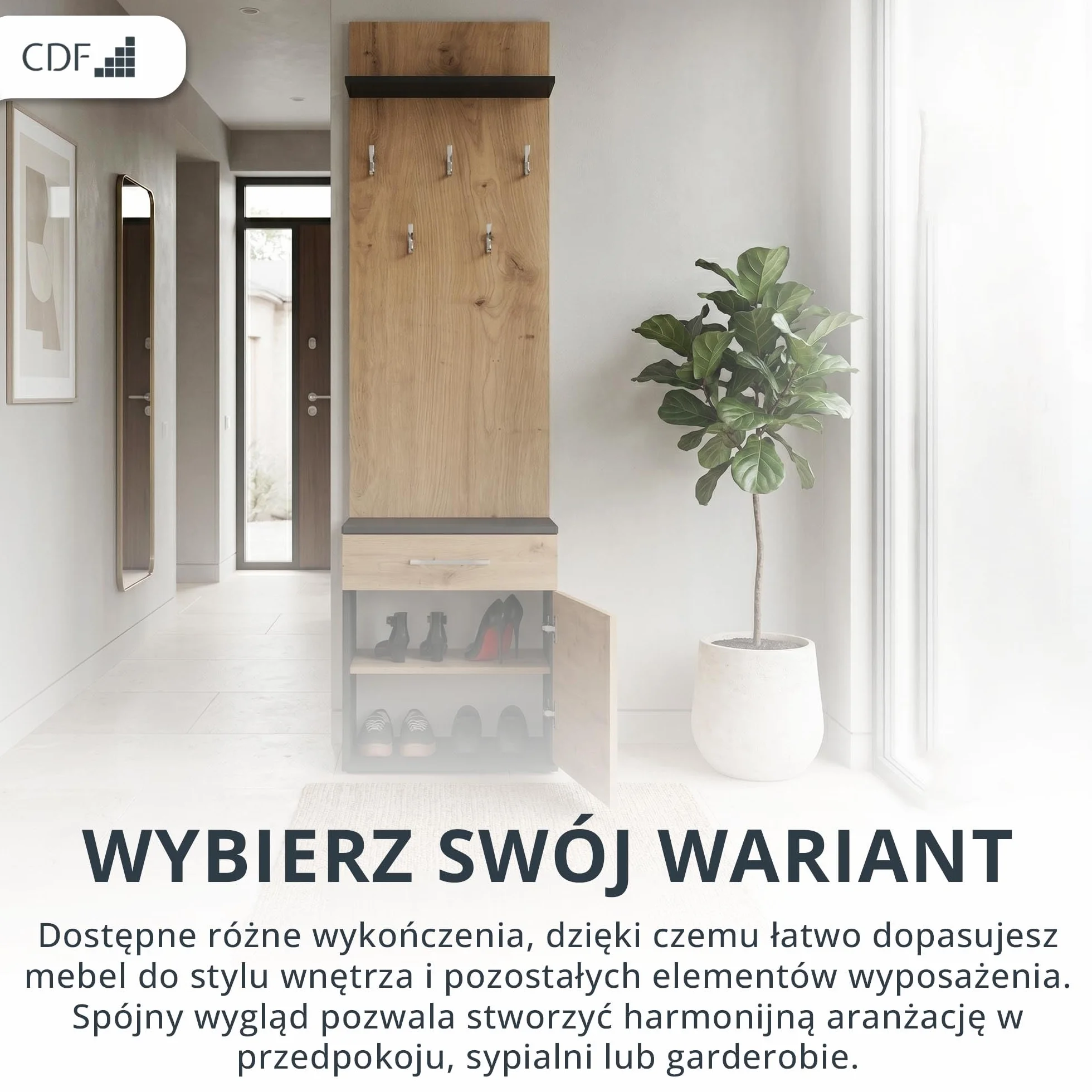 CDF Wieszak na ubranie Duo antracyt dąb Artisan szafka z szufladą na małe przedmioty i buty
