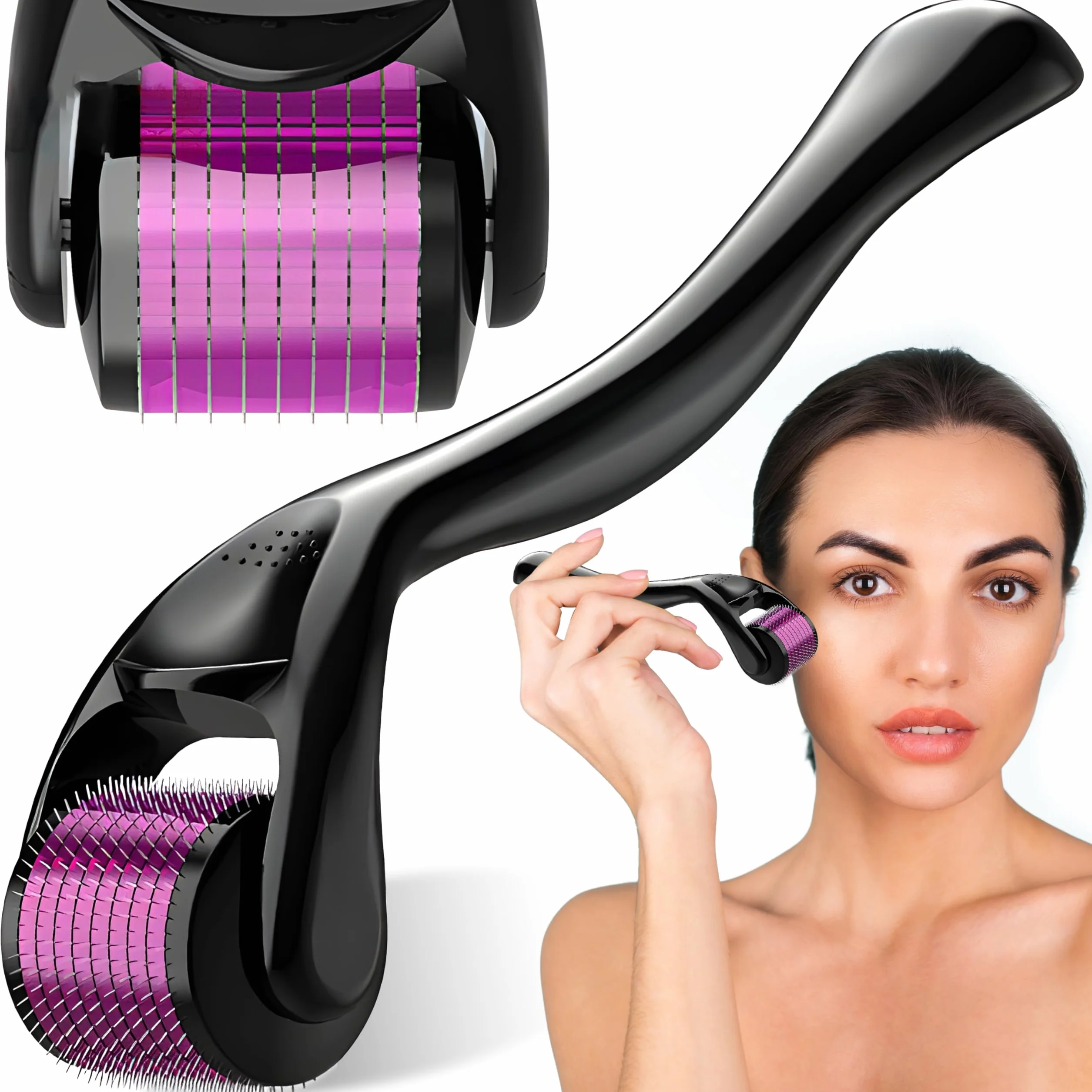 Retoo Derma roller do brody, wałek do mikroigłowania, 1,5 mm, wałek do porostu brody, derma roller do twarzy, ciała, włosów, wałek z igiełkami, przeciw starzeniu się, zmarszczkom, do usuwania blizn