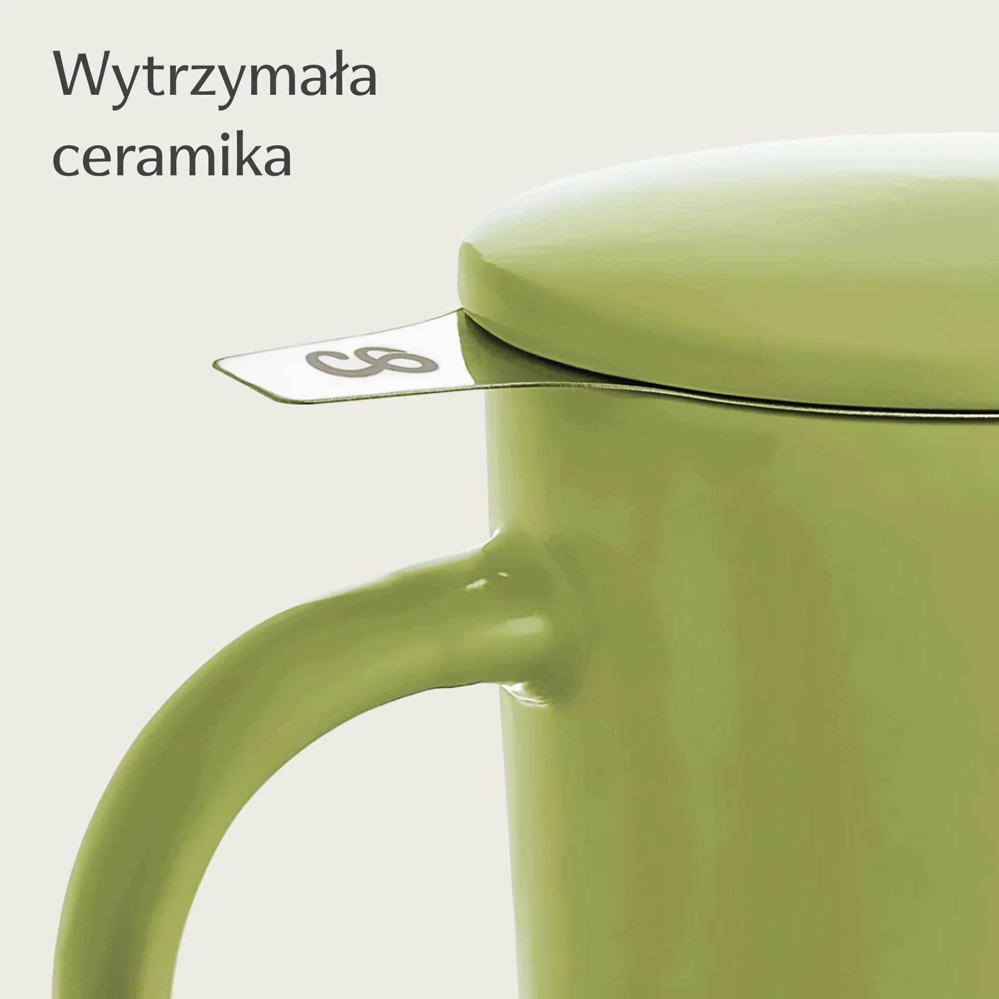 Filiżanka do herbaty ceramiczna z sitkiem i pokrywką 400 ml zieleń matcha