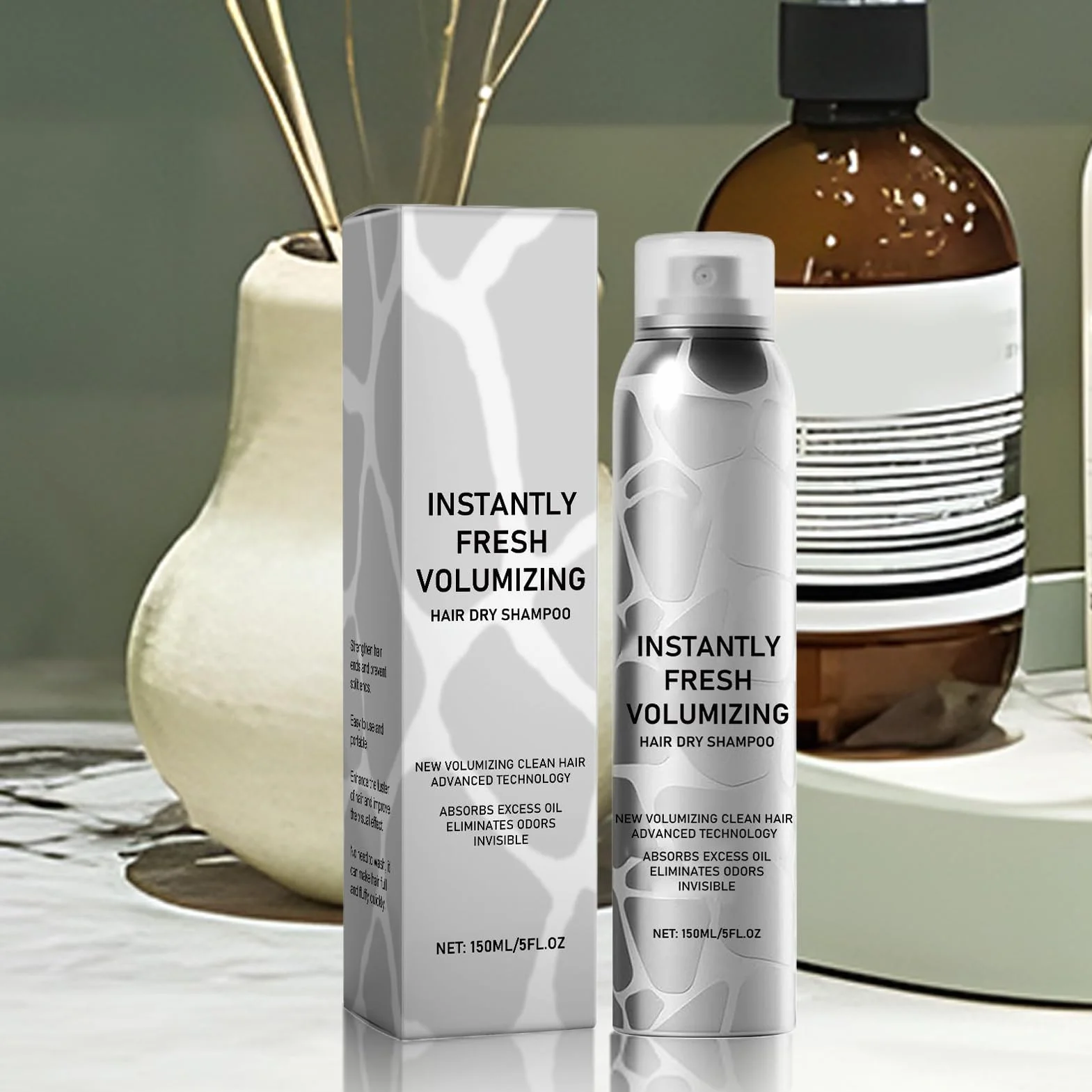 Volumizing Dry Shampoo w sprayu, odświeżający i nawilżający, suchy szampon, natychmiastowe zagęszczenie włosów, cieńszy szampon do włosów, do uzyskania odświeżającego, 150 ml