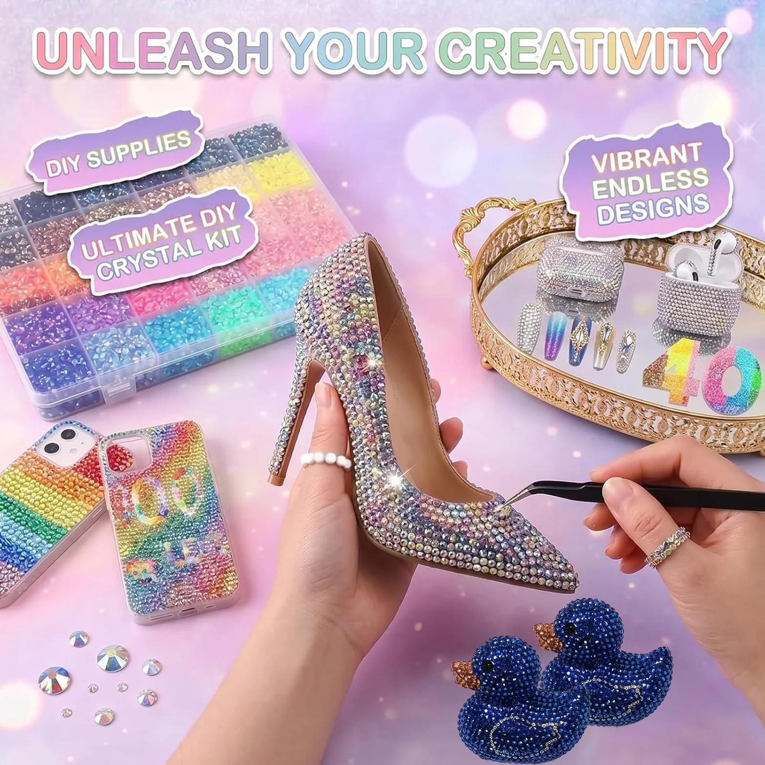 Zestaw do ozdabiania Bedazzler 35 000 sztuk kryształków typu Jelly w 40 kolorach, żywiczne kamienie o płaskim spodzie (3 mm) do zdobień w stylu Diamond Art w komplecie z, pęsetą i aplikatorem