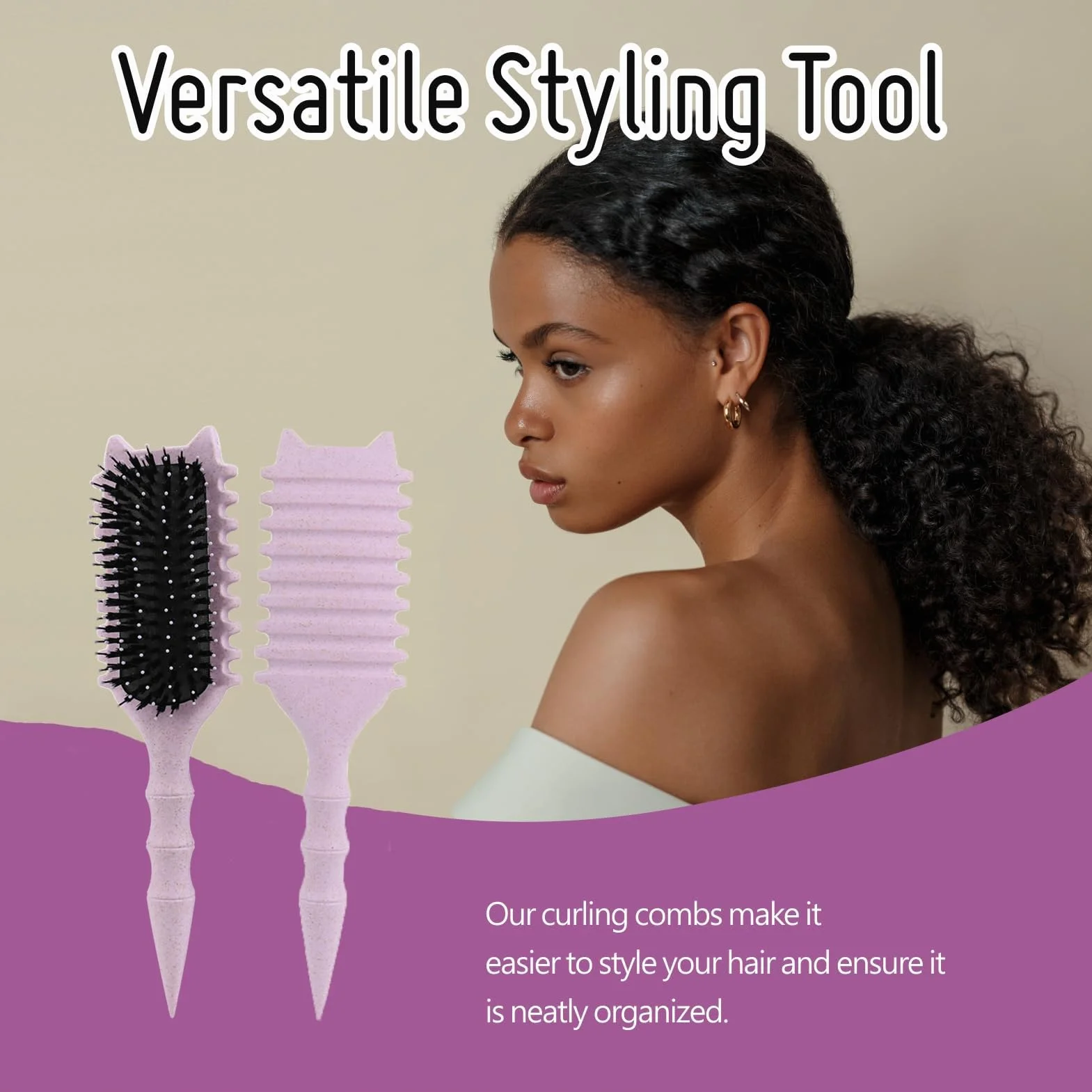 Szczotka do włosów Curl Hair Brush do stylizacji loków, szczotka do włosów, z włosia dzika, wielofunkcyjna, bez ciągnięcia, masowania i rozczesywania (fioletowa)