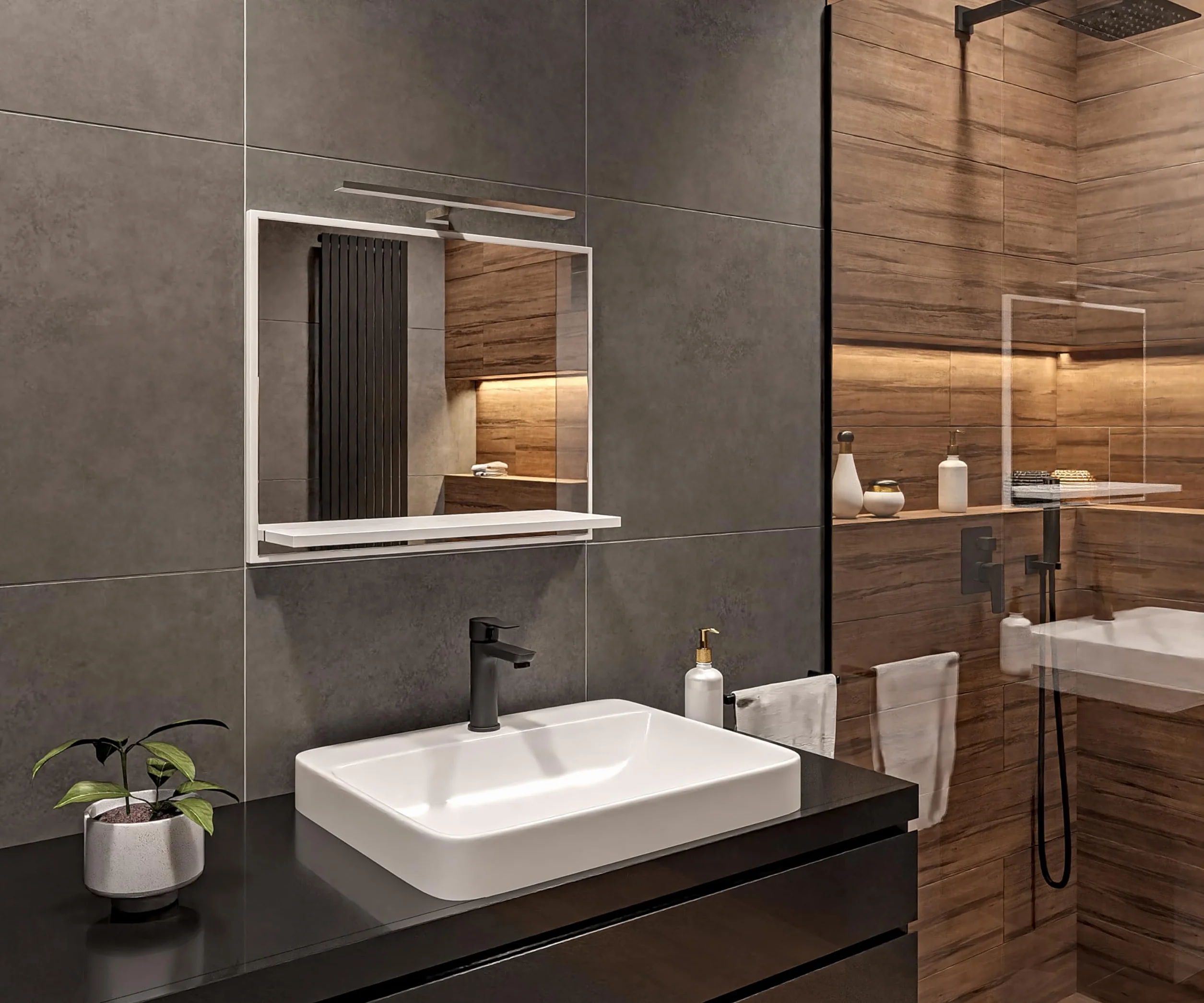 Lustro Łazienkowe LED 50x60x10 cm IP44 Białe Prostokątne