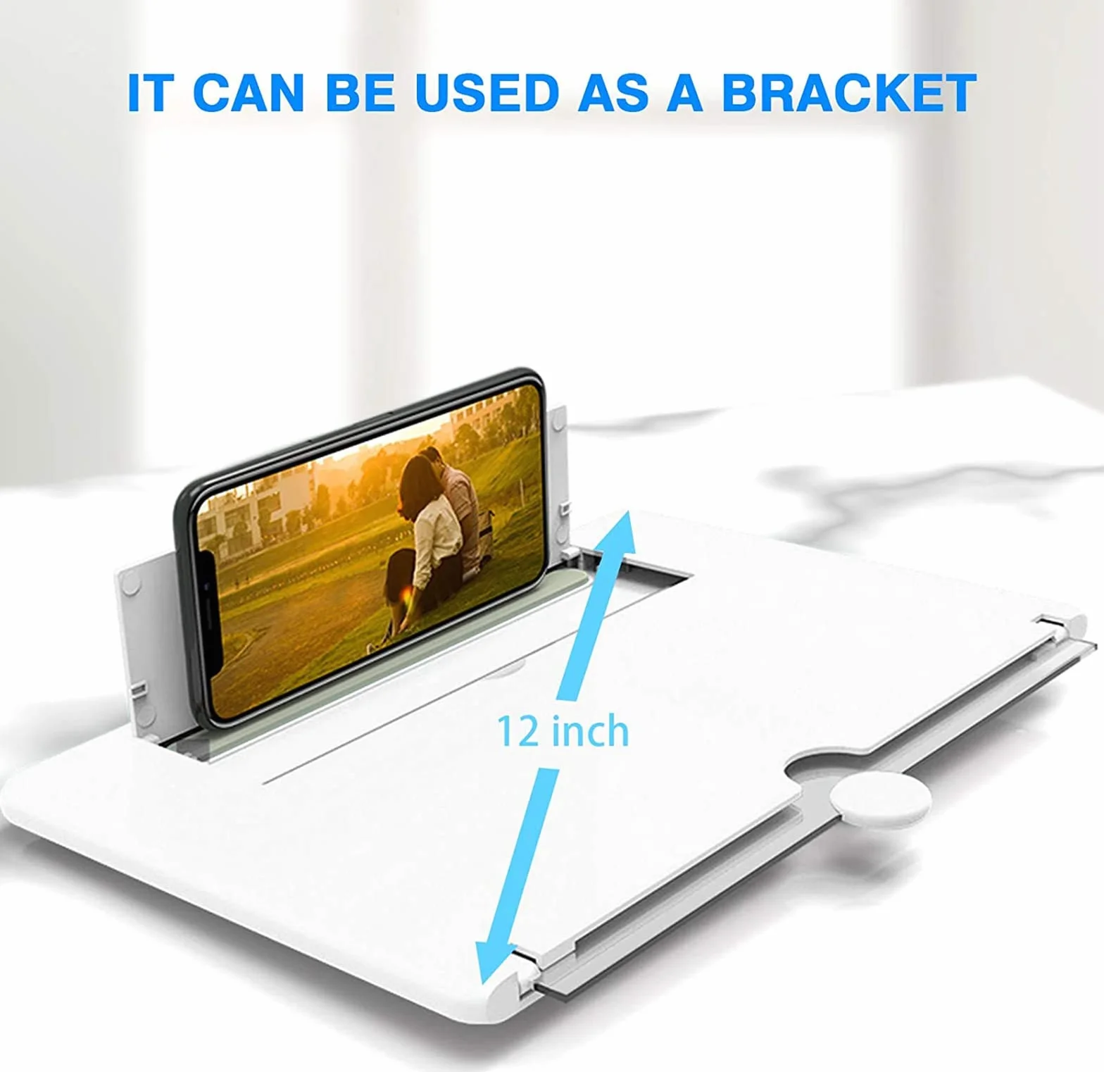 Lupa ekranu 30.0 cm, projektor powiększający do telefonu komórkowego HD, obracająca się konstrukcja 3D, ochrona oczu, kompatybilny z większością smartfonów i tabletów (biały)