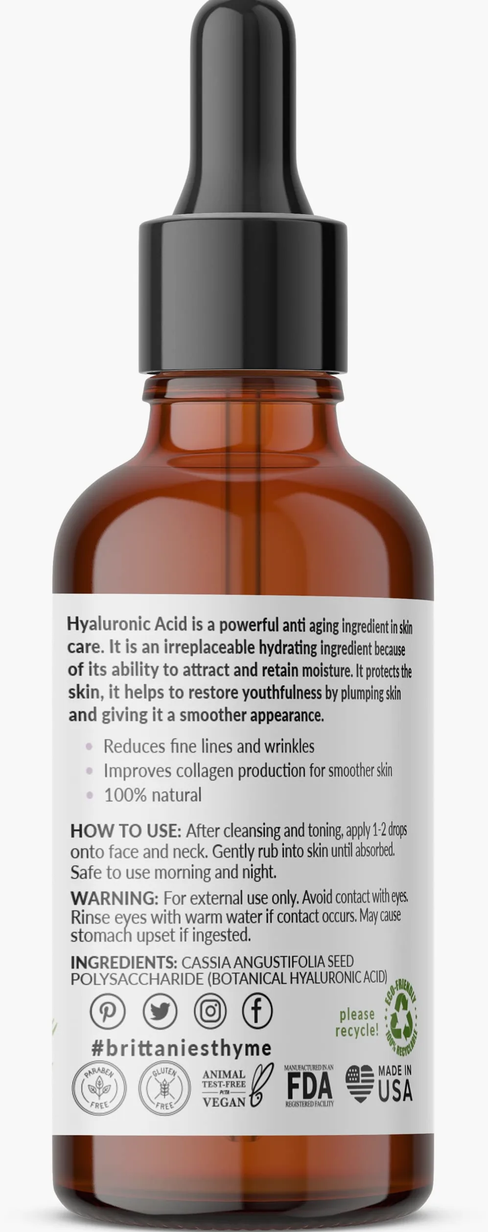 Hyaluronic Acid - Luksusowa formuła wykonana z naturalnych składników organicznych. Anty Aging Serum Boosts Hydration dla Ciepłej Dostarczanej Skóry All Day