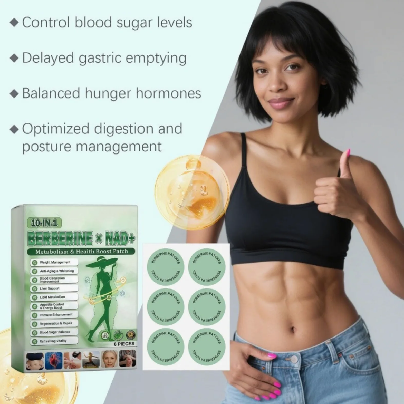 Moringa X Berberine Plaster wyszczuplający, Microneedle, naturalna do odchudzania, płaski brzuch, łatwa w aplikacji, niewidoczna pod ubraniem, naturalne składniki, dla mężczyzn i kobiet