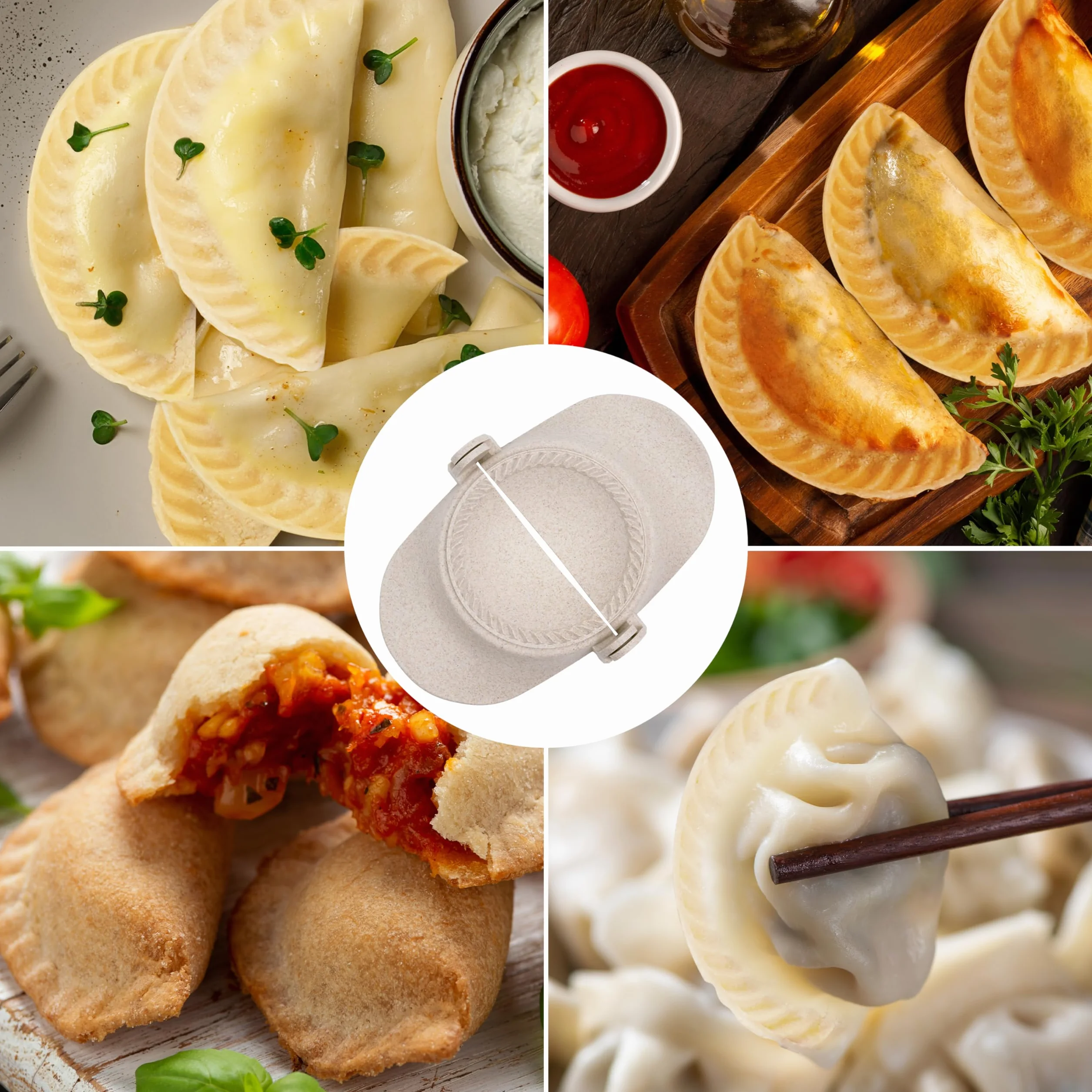 Winter Shore Zestaw do Robienia Pierogów i Empanad z Foremkami do Ciasta [3 Rozmiary] - Formy do Pierogów i Empanad z Gyoza, Wonton, Potsticker - Małe 7cm, Średnie 8cm, Duże 11cm