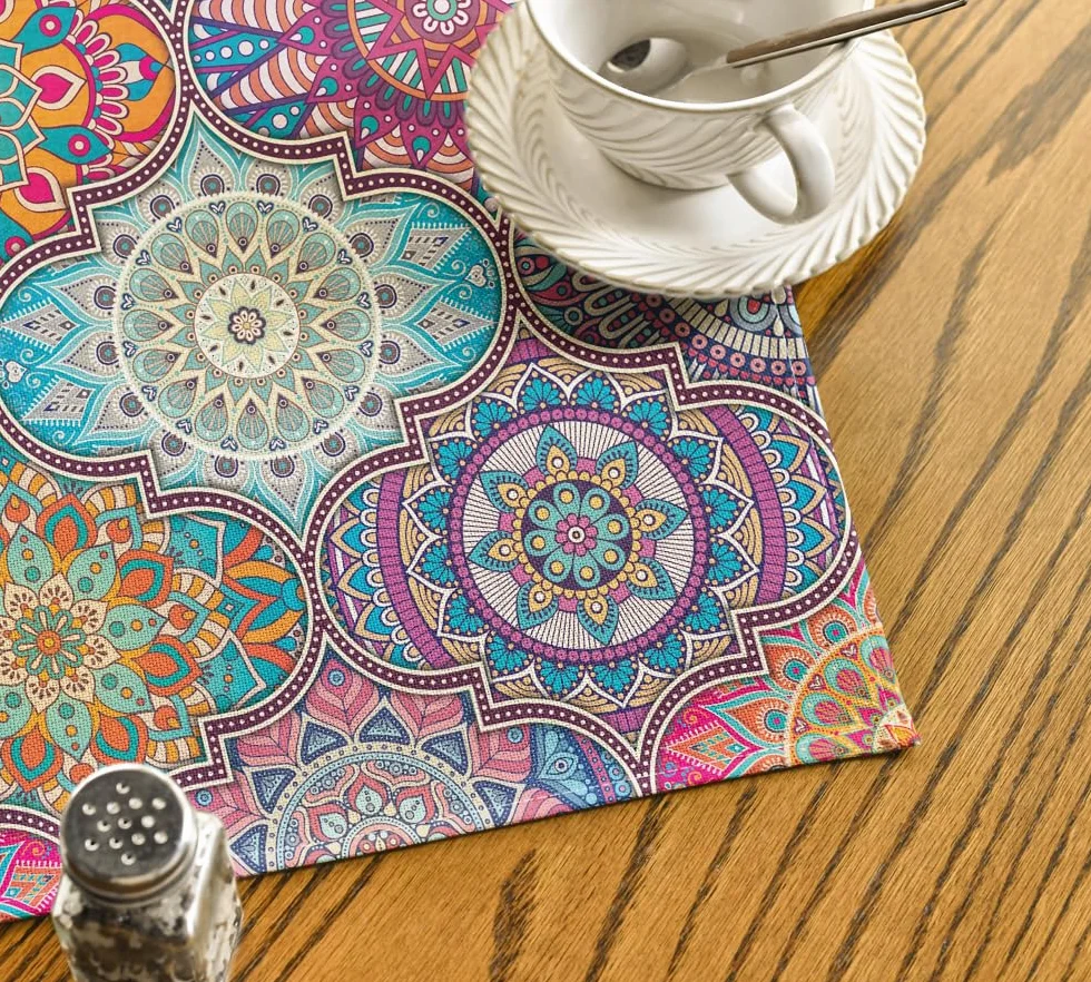 Artoid Mode Marokański obrus w stylu boho, styl vintage, mandala, obrus na stół, dekoracja do użytku w pomieszczeniach, na urlop, imprezę, 120 x 120 cm