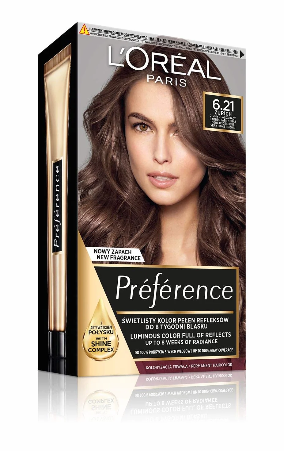 L'Oréal Paris Préférence 6.21 ZURICH farba do włosów Zimny Opalizujący Bardzo Jasny Brąz
