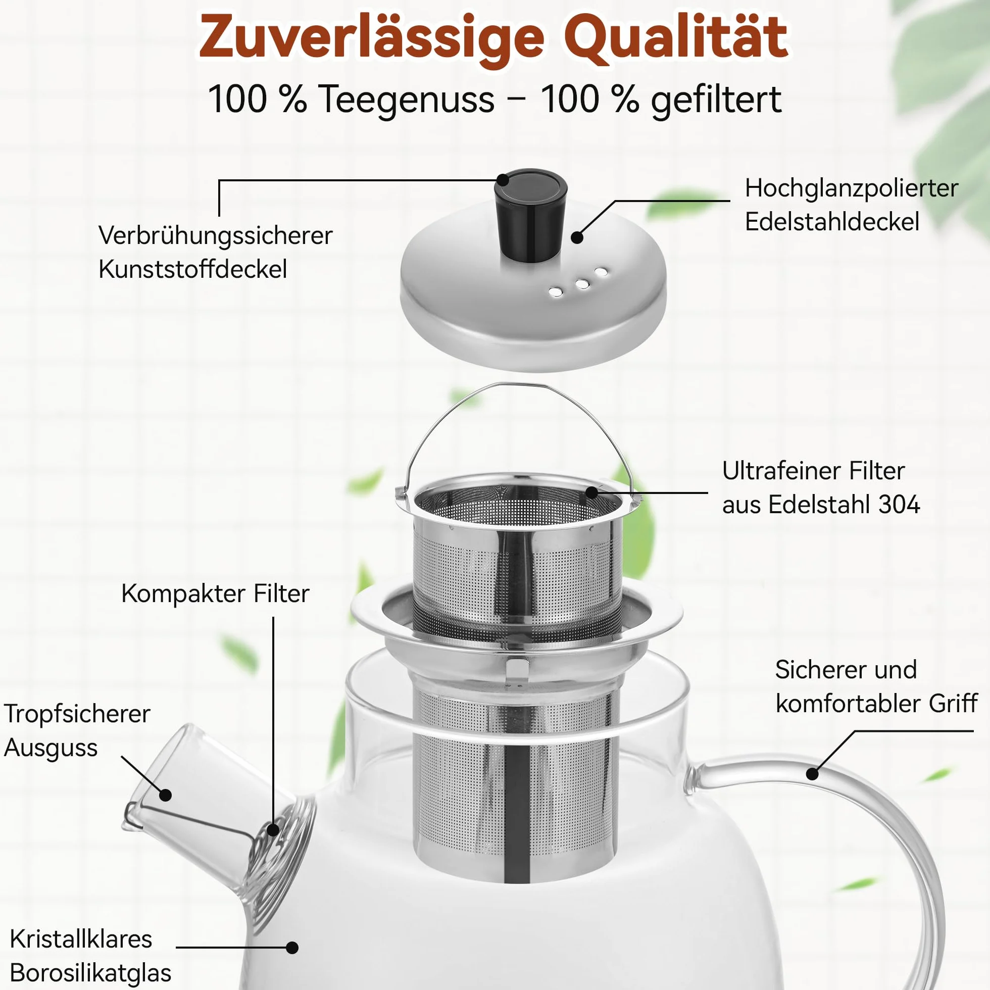 Szklany dzbanek do herbaty 1500 ml z sitkiem ze szkła borokrzemowego