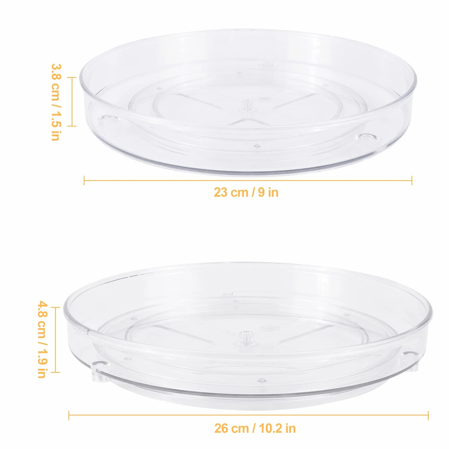 Dreamhigh Lazy Susan organizer na talerze obrotowe, 2 sztuki, 23 cm + 27 cm, obrotowy regał na przyprawy, do szafki kuchennej, lodówki