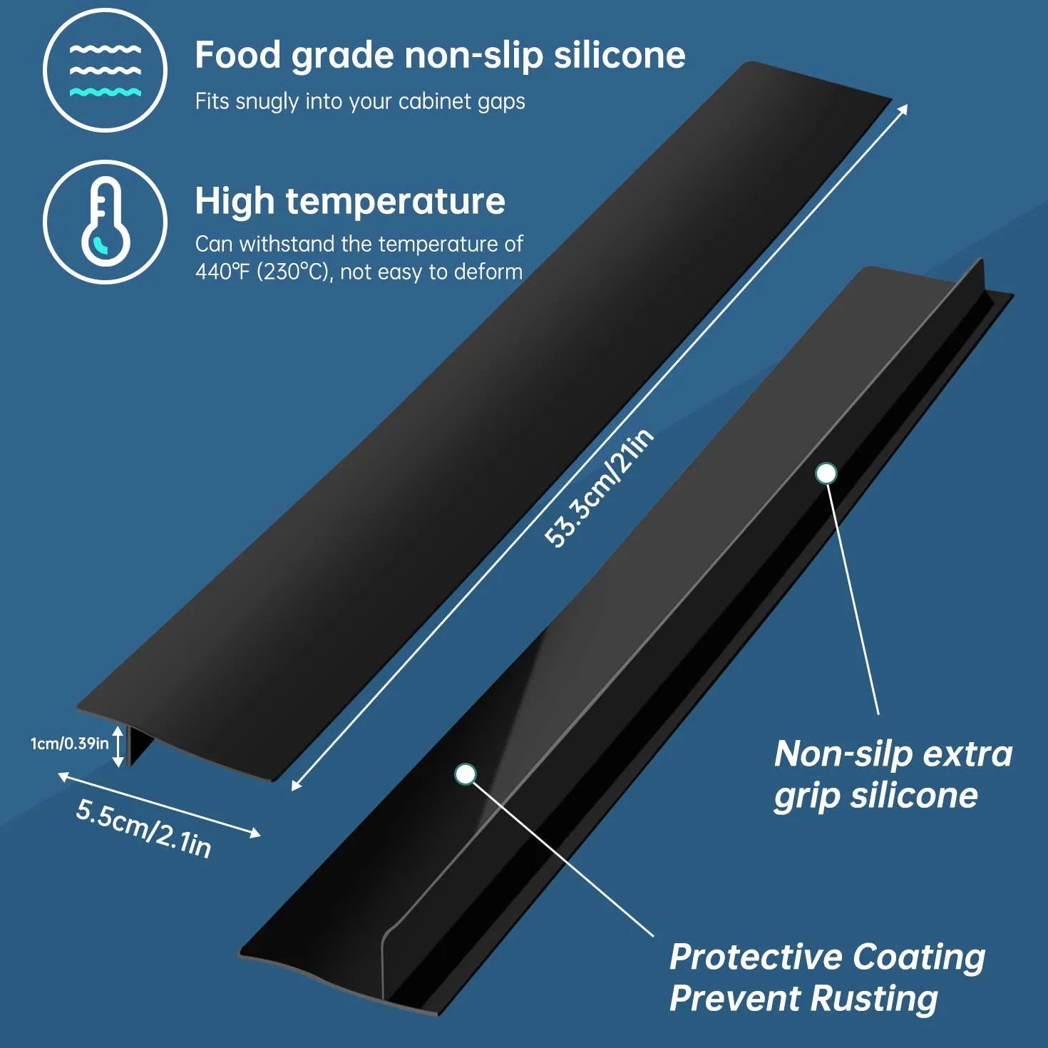 Silikonowe osłony szczelin kuchenne 53 cm wypełniacz szczeliny odporne na ciepło czarne