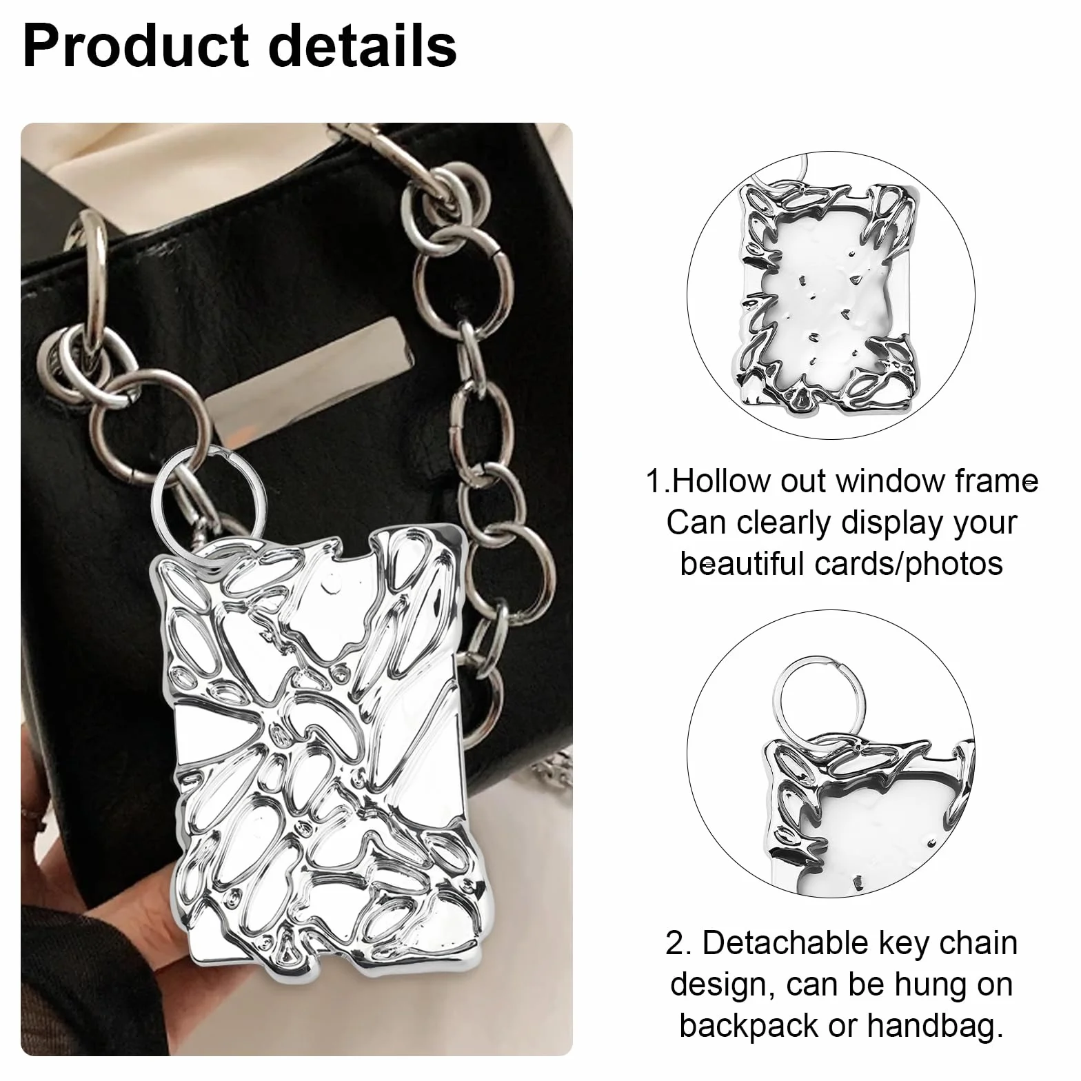 Galwanizacja tworzyw sztucznych Sliver Irregular Frame Photocard Holder Keychain 7,6 cm
