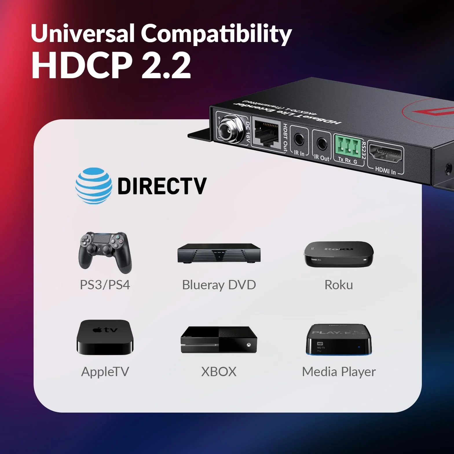 AV Access Profesjonalny przedłużacz HDMI UHD 4K60Hz (HDBaseT) Do 70M(230ft), 4Kx2K@60/30Hz 1080P@120/60Hz HDR10 i 3D przez Cat5e/6a/7, EDID Management + CEC, HDCP 2.2, 2-kierunkowe PoE + IR +RS232