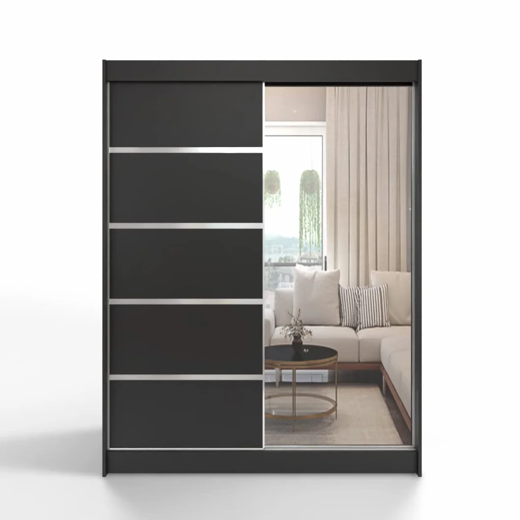 ML Furniture L3 szafa na ubrania z drzwiami przesuwnymi 120 cm z lustrem – meble do sypialni, przechowywanie – szafka wielofunkcyjna – kolor: czarny