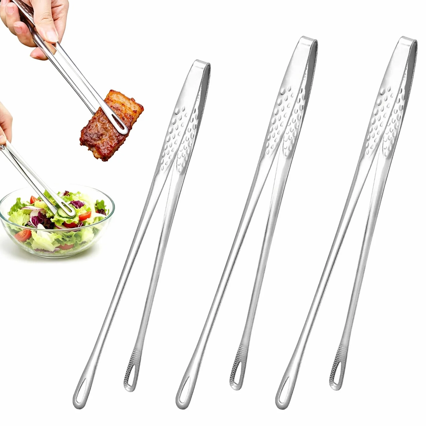3 sztuki metalowe szczypce kuchenne, szczypce do gotowania klasy 304 do grillowania, serwowania i pieczenia