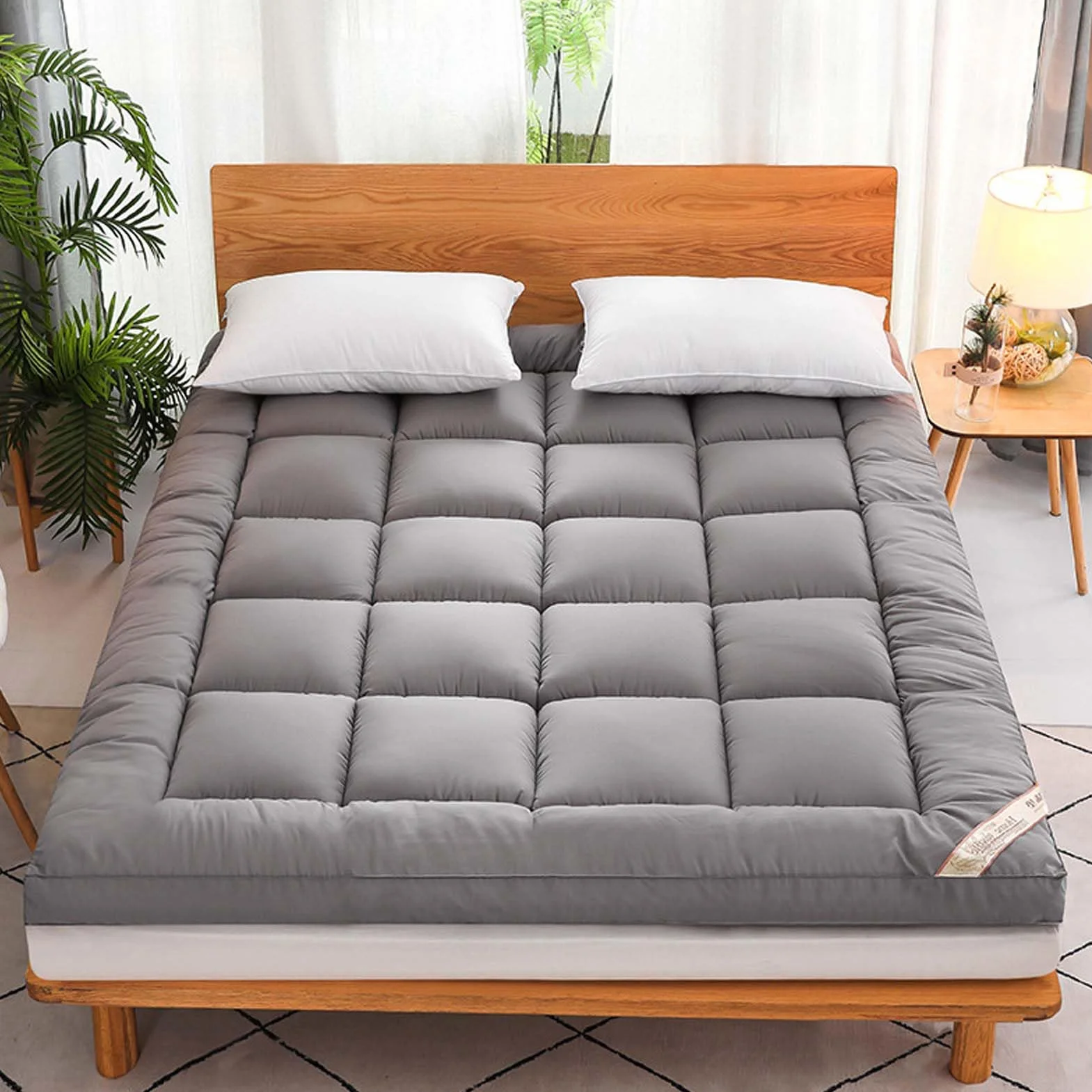 Futon Materac z wiązaniami, japoński materac tatami, składany materac typu queen, wolnostojący, materac podłogowy, przenośny materac (120 x 200 cm, szary)