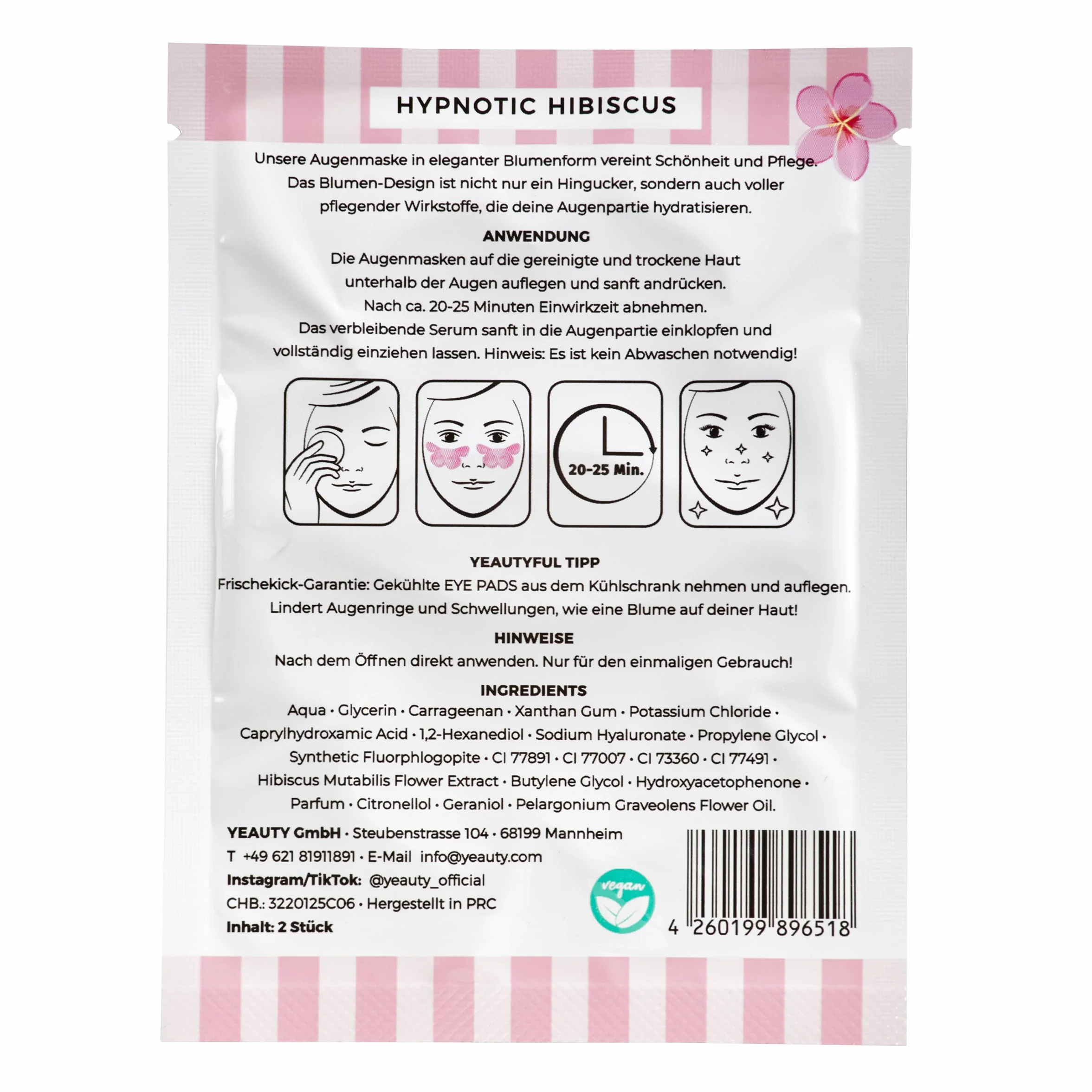 YEAUTY Hypnotic Hibiscus Eye Pad Mask – płatki pod oczy z kwiatem hibiskusa i kwasem hialuronowym, edycja limitowana – 1 para
