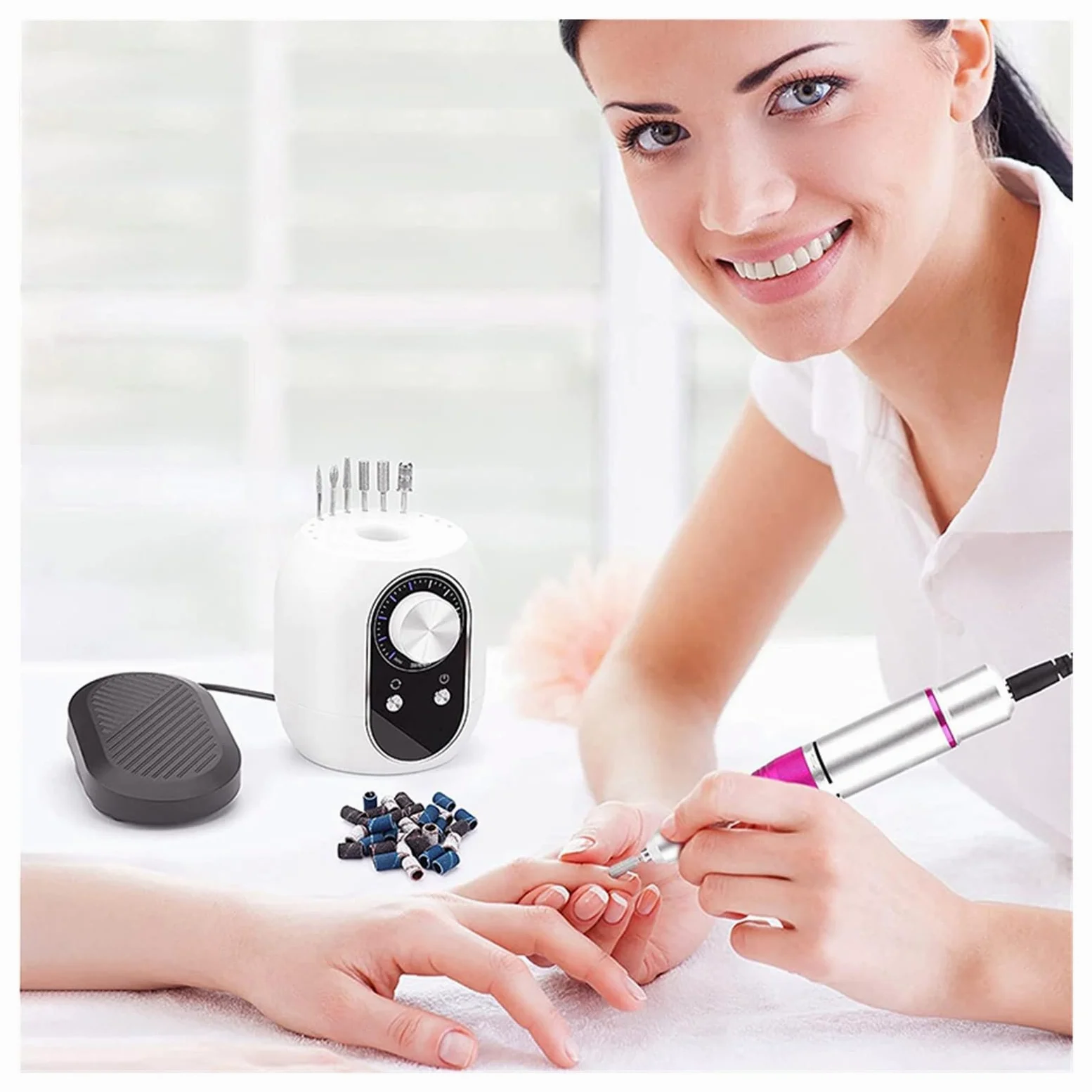 Obcinacz do paznokci, 35000RPM wiertarka do paznokci, profesjonalna elektryczna maszyna do manicure, frezy do paznokci, Art elektryczne zestawy pilników do paznokci do Manicure(Wit)