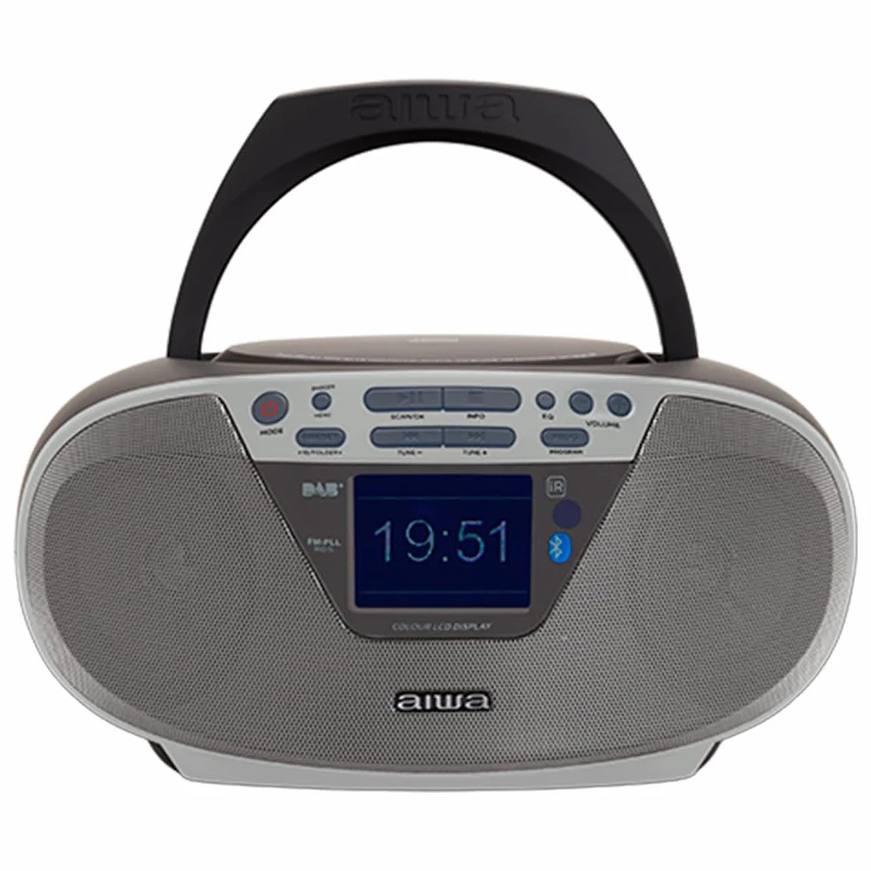 Aiwa BBTU-500DAB/SL - Przenośne radio CD Dab+ z kolorowym ekranem 2.4". Bluetooth 5.0, USB, CD/CDR/RW/MP3, Dab+. Kolor: srebrny