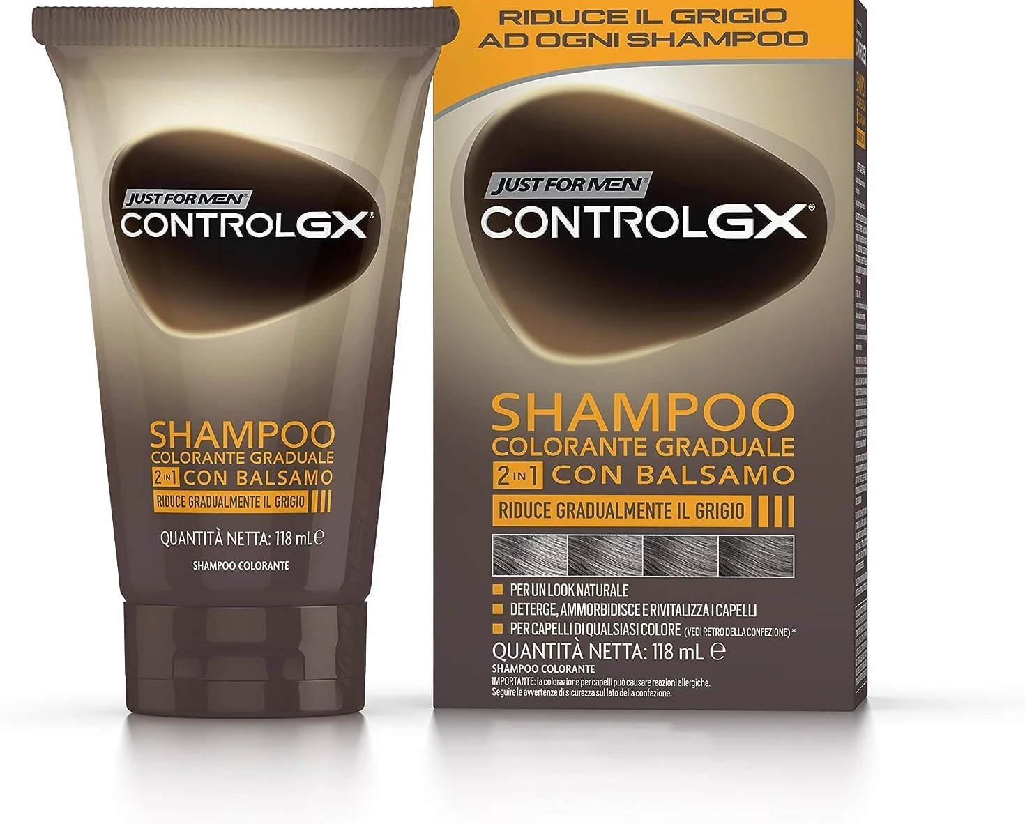 Just for men Control GX, Grey Reducing 2-w-1 Szampon i odżywka do szarego powietrza, nowa formuła ulepszona - Wszystkie odcienie, 118 ml